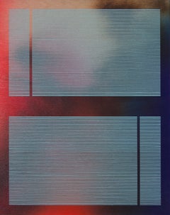 Mangata 2023.5 (small blue minimalist grid painting abstract wood op art)