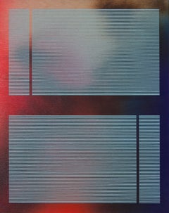 Mangata 2023.5 (kleines blaues minimalistisches Raster-Gemälde mit abstraktem Holzop-Art)