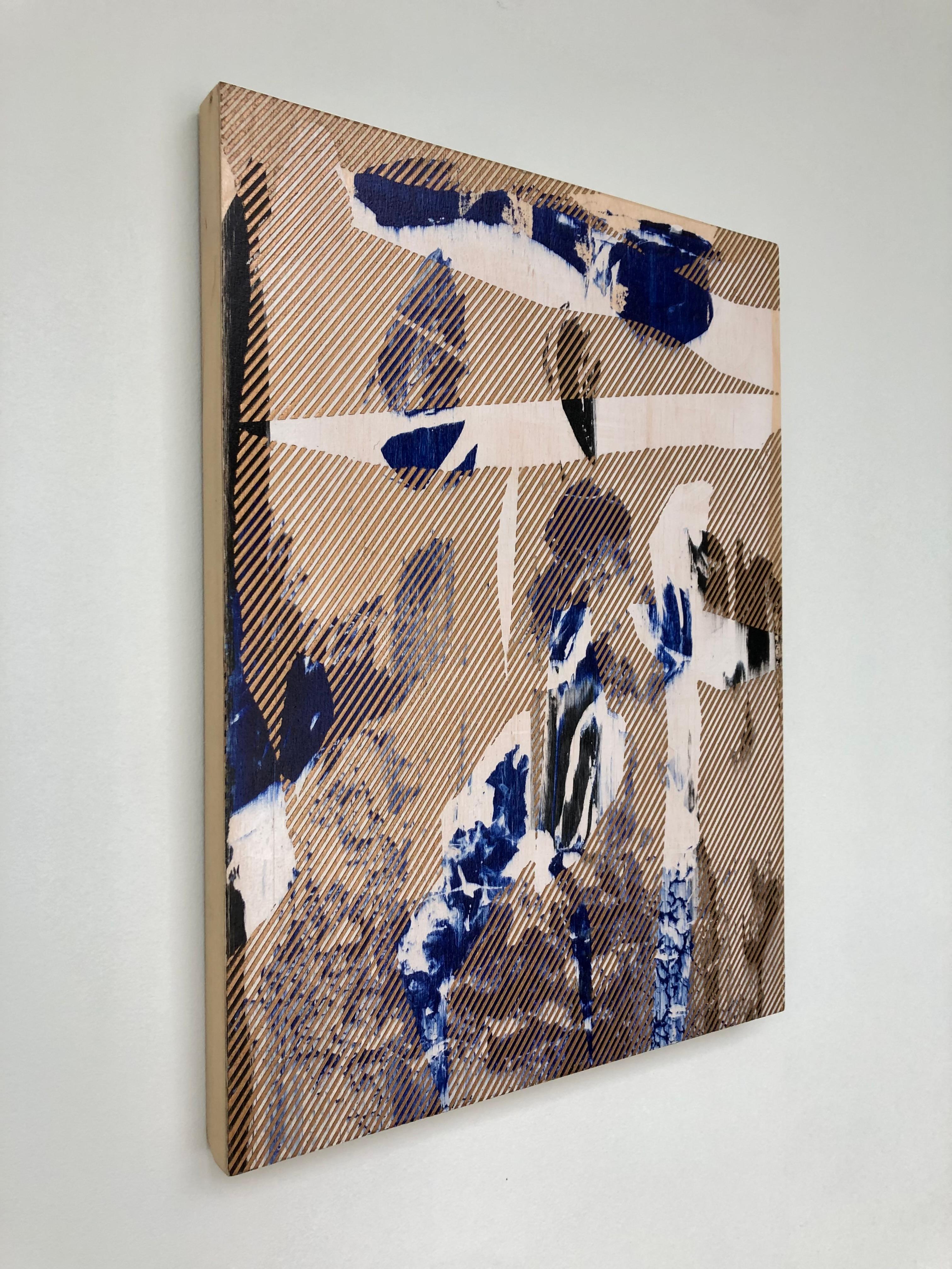 Mangata 28 (peinture à petite échelle à grille dorée en bois abstrait op art contemporain) - Painting de Melisa Taylor Metzger