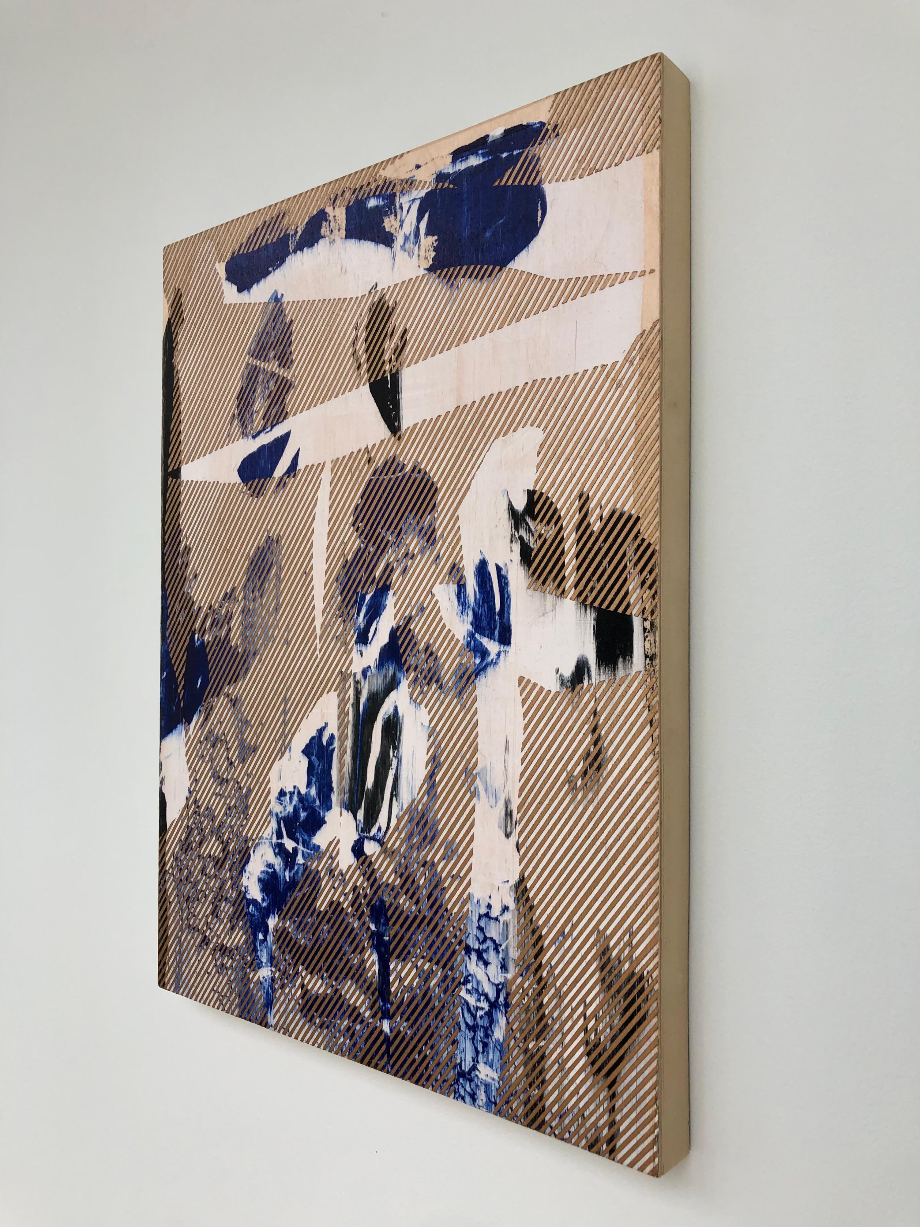 Mangata 28 (peinture à petite échelle à grille dorée en bois abstrait op art contemporain) - Op Art Painting par Melisa Taylor Metzger