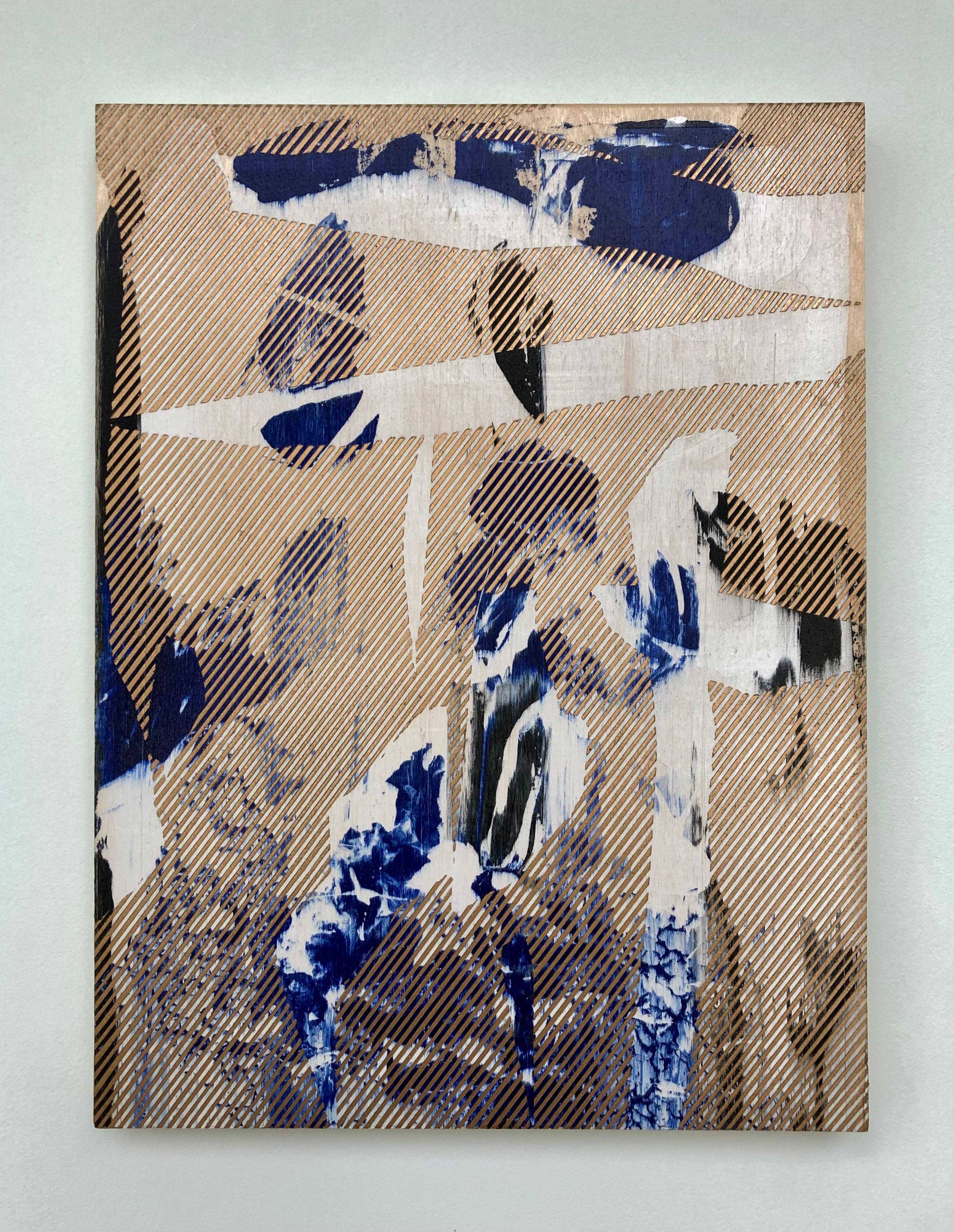 Mangata 28 (peinture à petite échelle à grille dorée en bois abstrait op art contemporain) en vente 1
