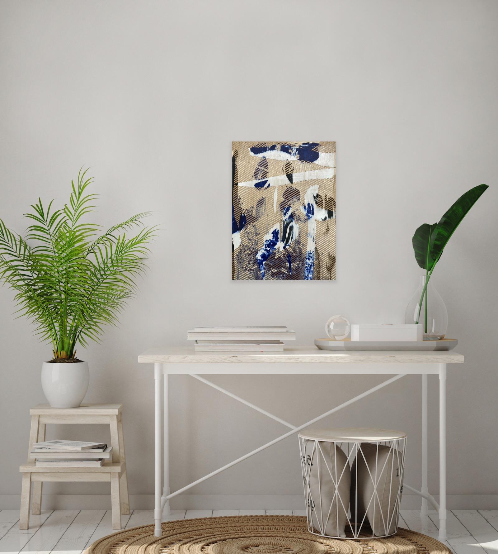 Mangata 28 (kleines Gemälde in Goldgrid mit abstraktem Holz, zeitgenössische Op-Art) im Angebot 2