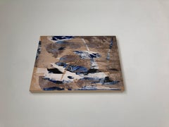 Mangata 29 (small scale gold grid painting abstract wood contemporary op art)