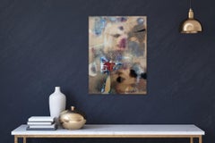 Mangata 3 (kleines Gemälde in Goldgrid mit abstraktem Holz, zeitgenössische Op-Art)