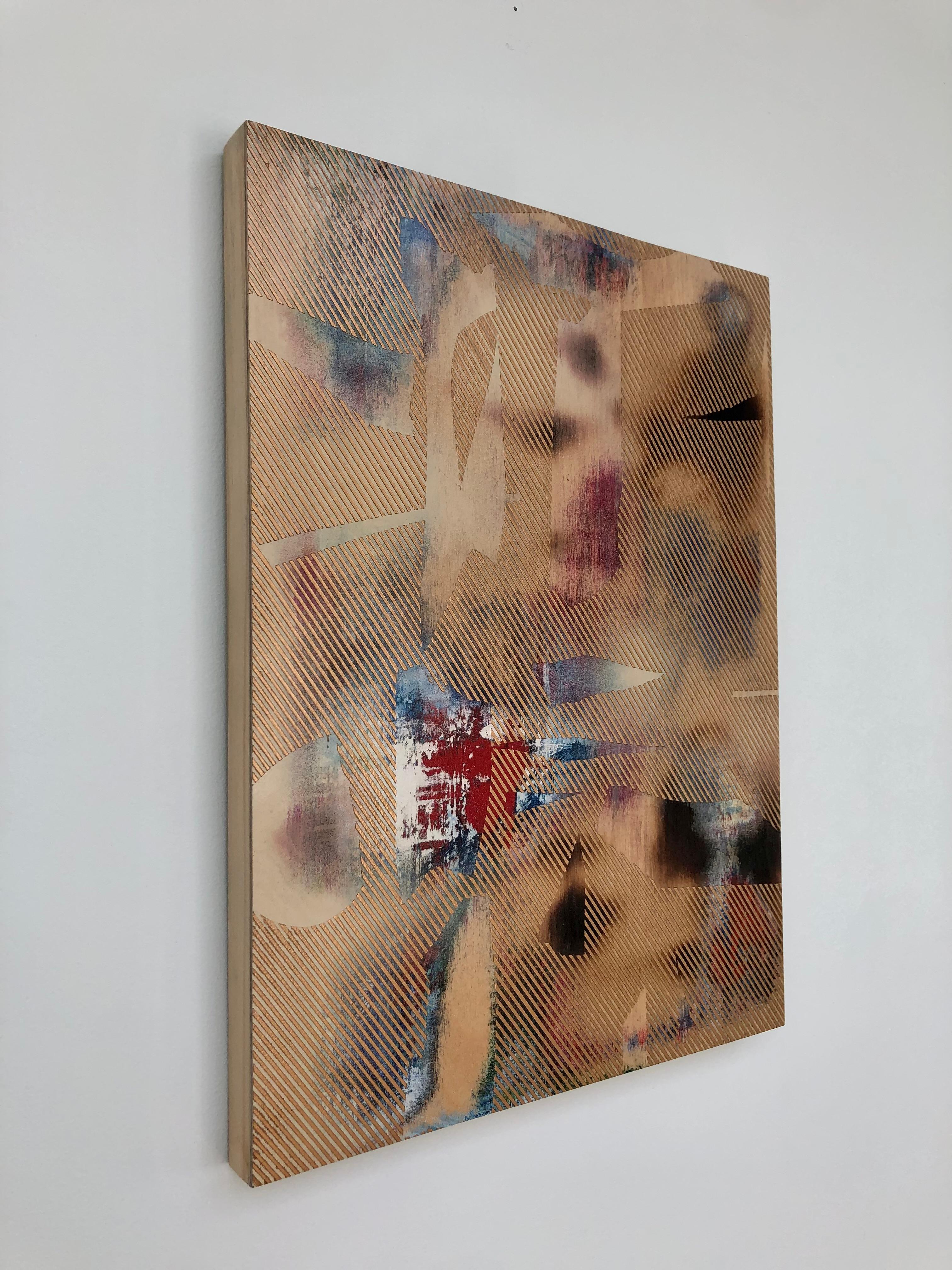 Mangata 3 (peinture à petite échelle à grille dorée en bois abstrait op art contemporain) en vente 3