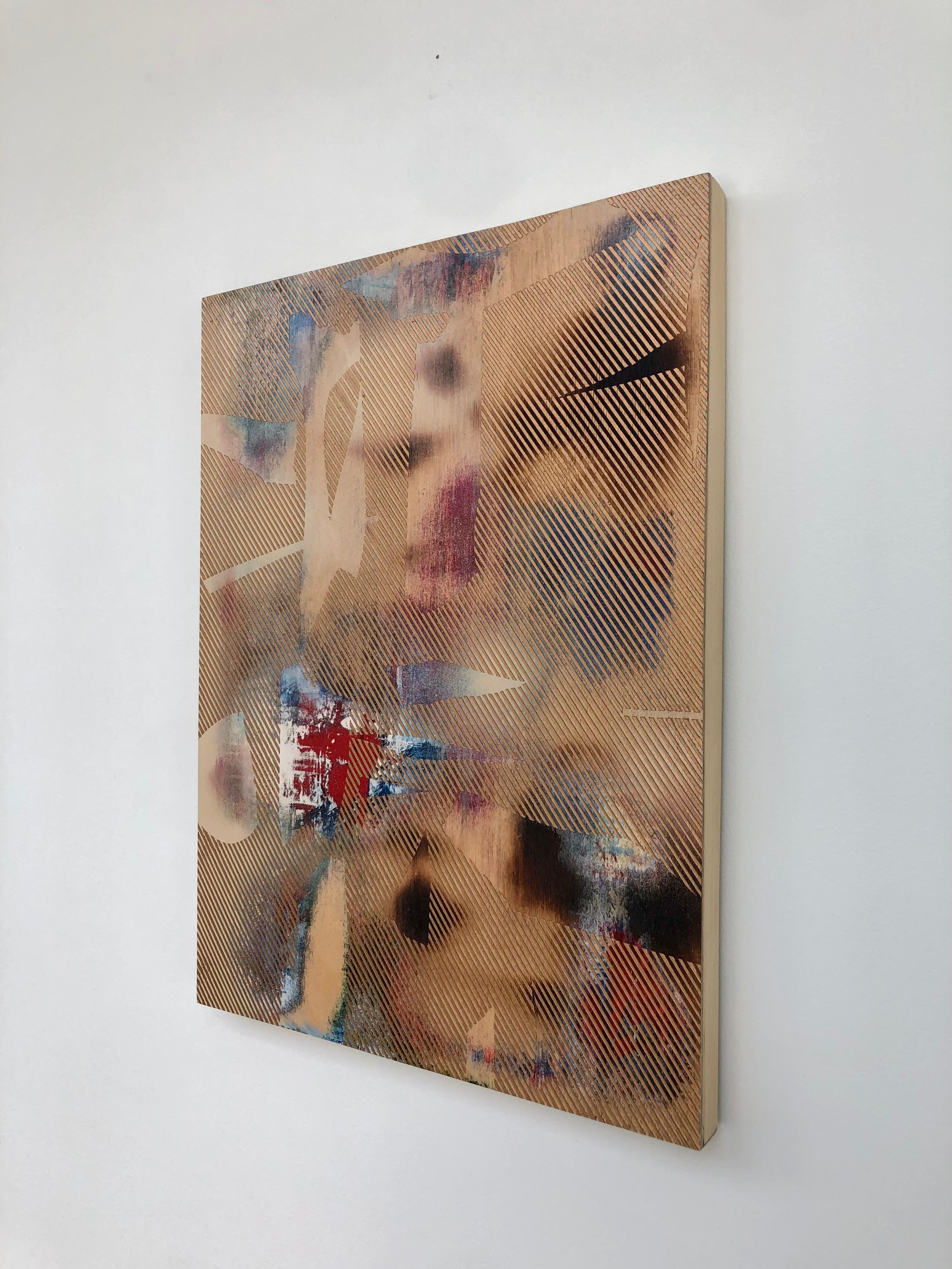 Mangata 3 (peinture à petite échelle à grille dorée en bois abstrait op art contemporain) en vente 4