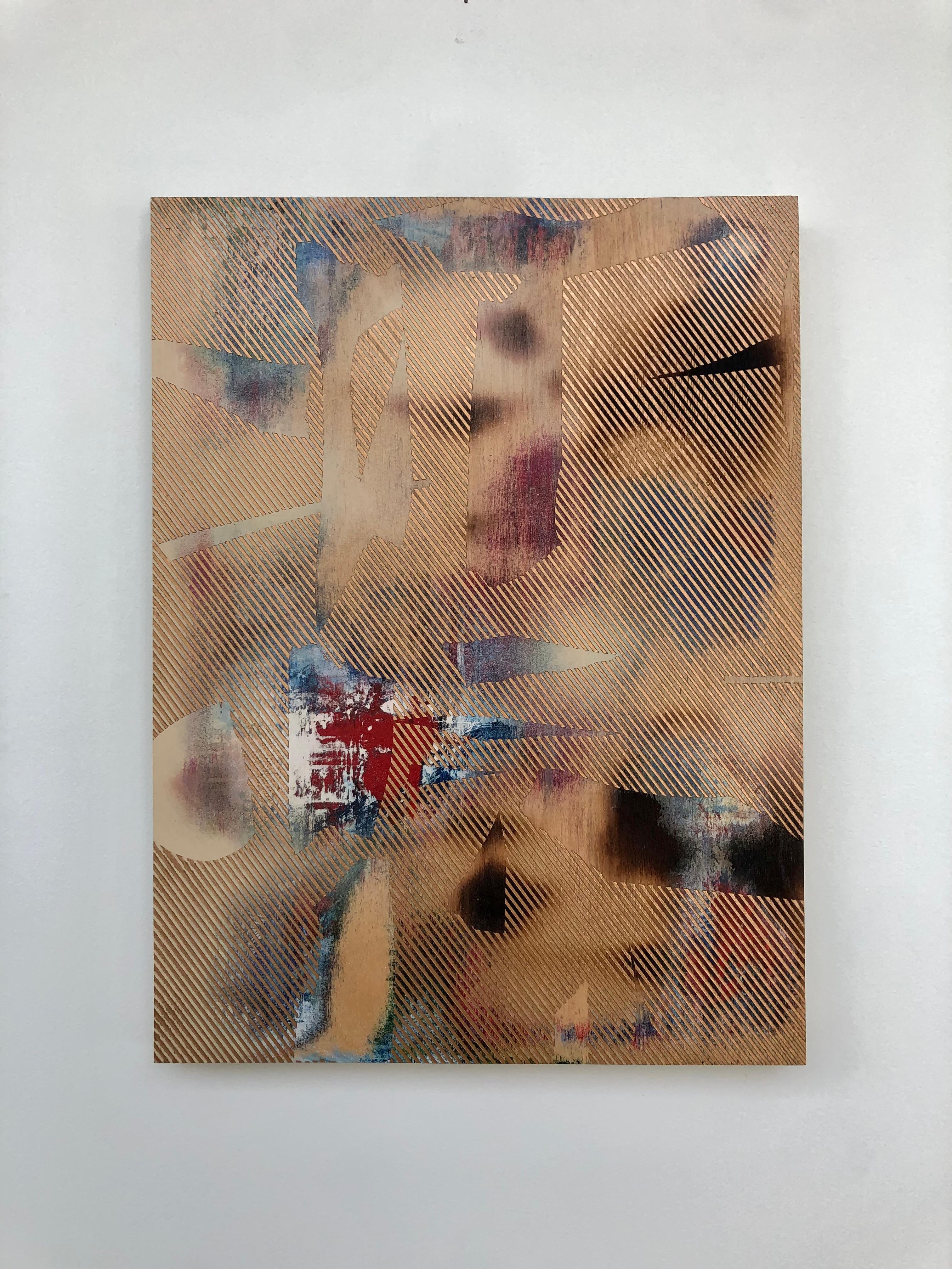 Mangata 3 (peinture à petite échelle à grille dorée en bois abstrait op art contemporain) en vente 5