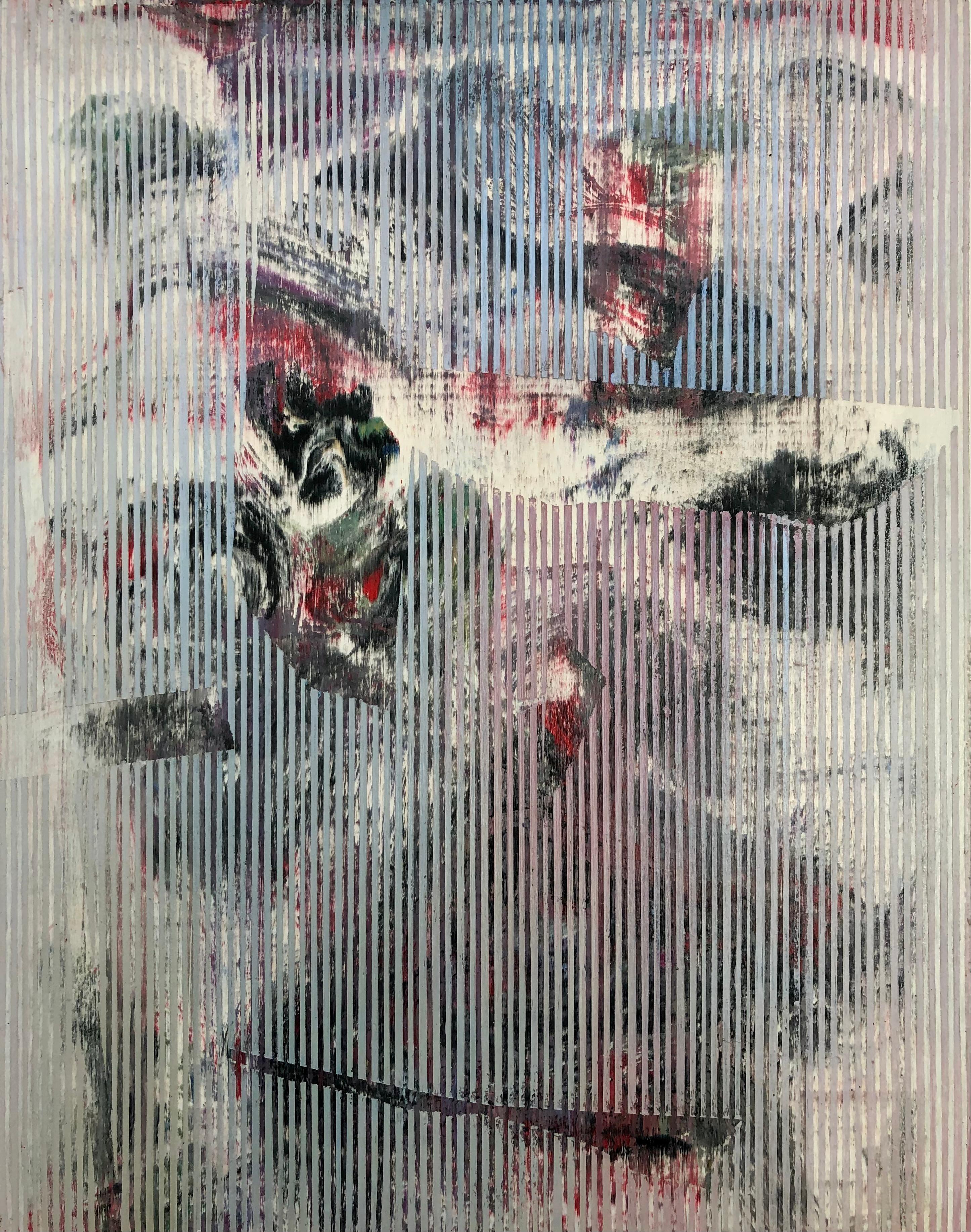 Abstract Painting Melisa Taylor Metzger - Mangata 3 (peinture au pastel à petite échelle en bois abstrait contemporain, op art contemporain)