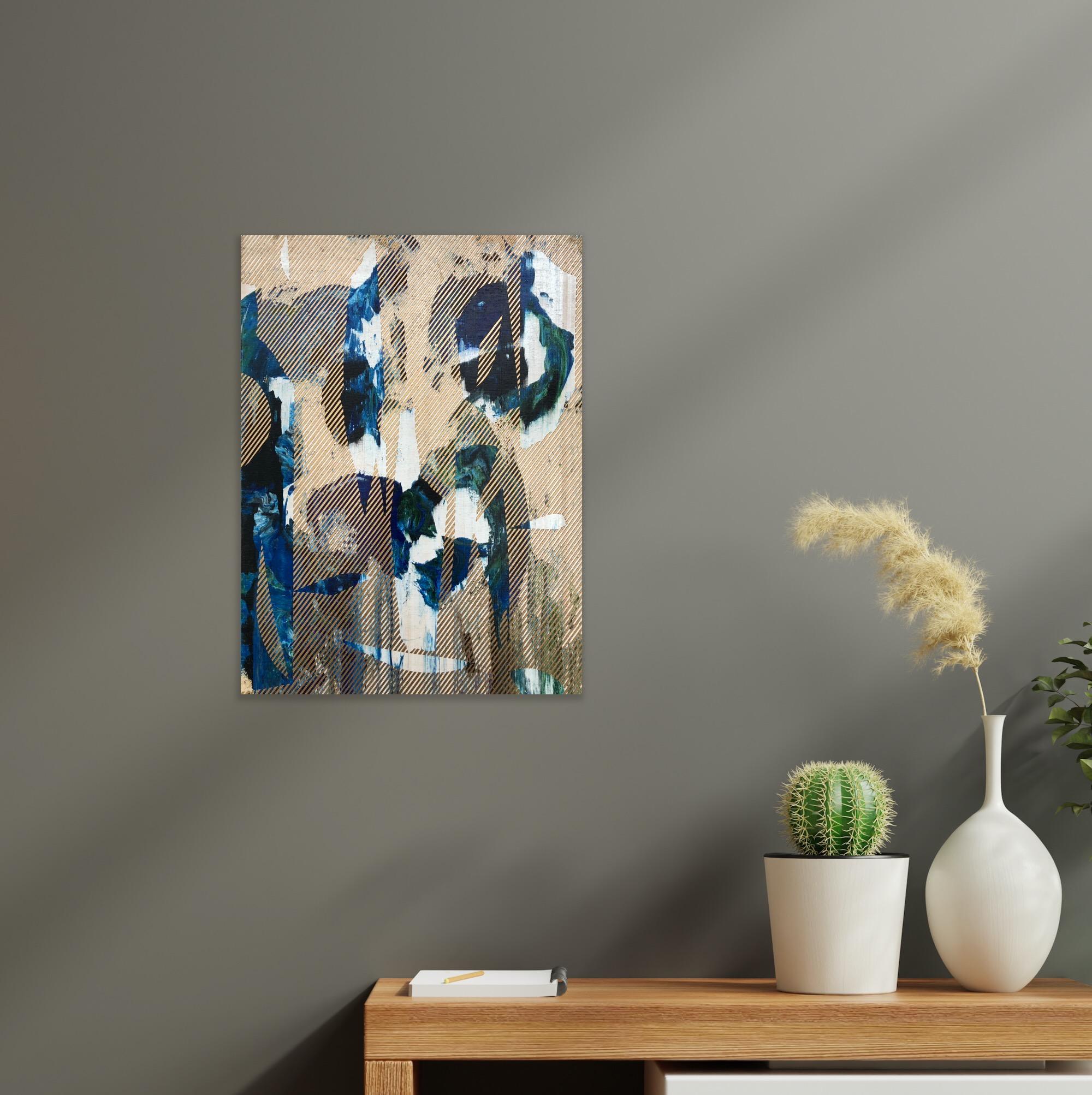 Mangata 31 (peinture à petite échelle à grille dorée en bois de fleurs abstraite op art) en vente 7