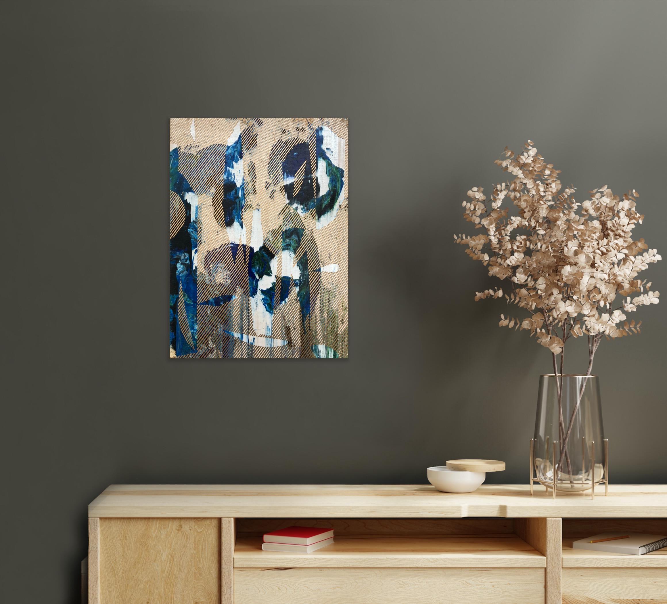 Mangata 31 (peinture à petite échelle à grille dorée en bois de fleurs abstraite op art) en vente 9