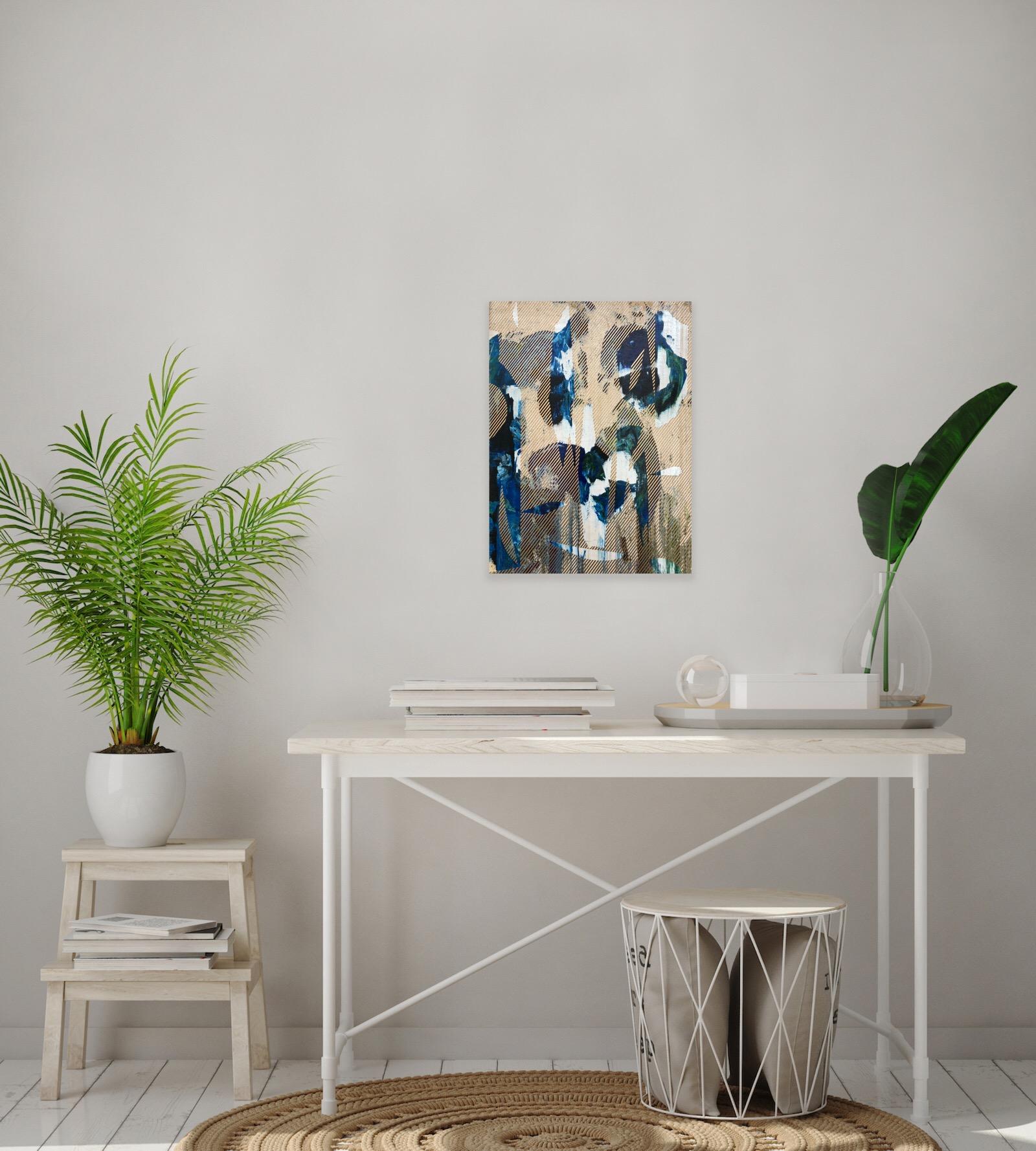 Mangata 31 (peinture à petite échelle à grille dorée en bois de fleurs abstraite op art) en vente 11