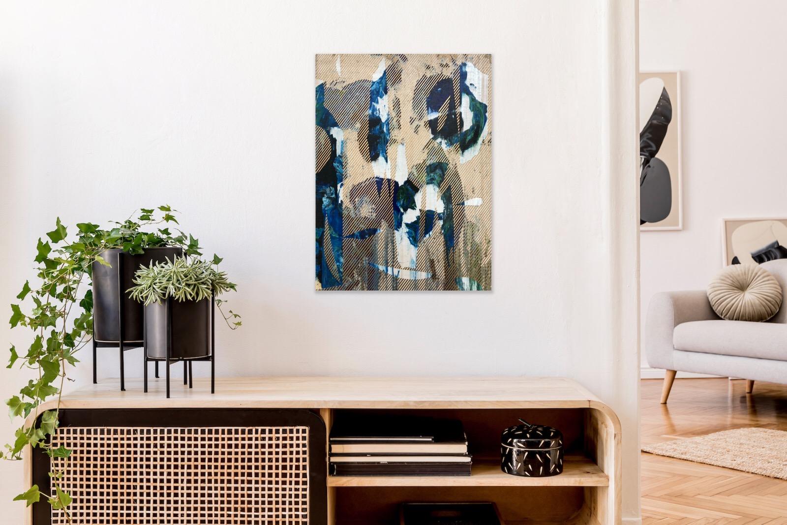 Mangata 31 (peinture à petite échelle à grille dorée en bois de fleurs abstraite op art) en vente 12
