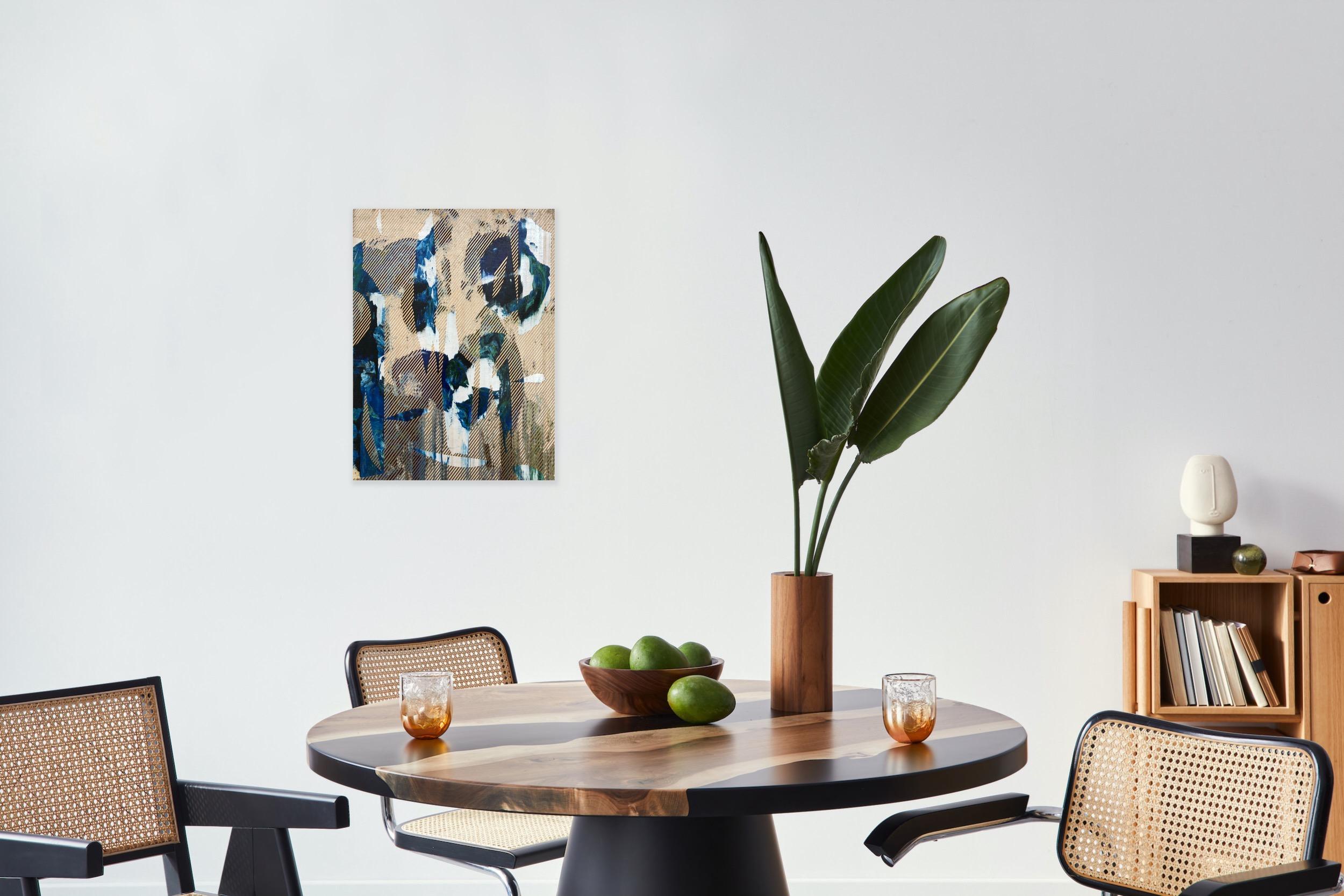 Mangata 31 (peinture à petite échelle à grille dorée en bois de fleurs abstraite op art) en vente 15
