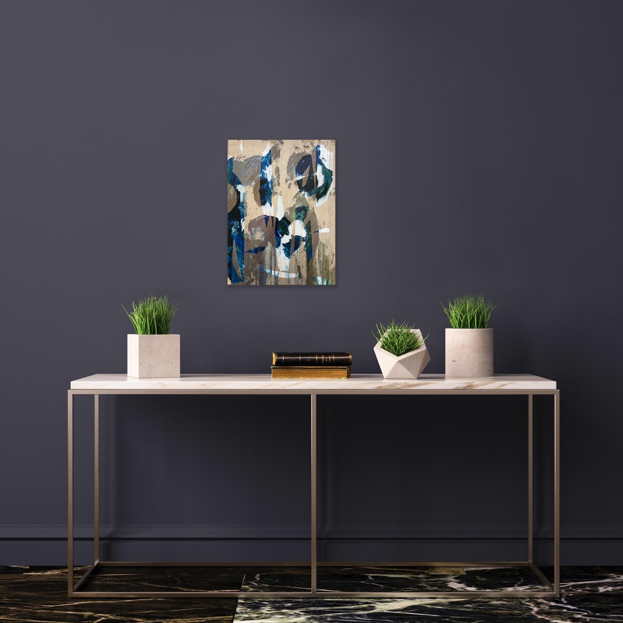 Mangata 31 (peinture à petite échelle à grille dorée en bois de fleurs abstraite op art) en vente 16