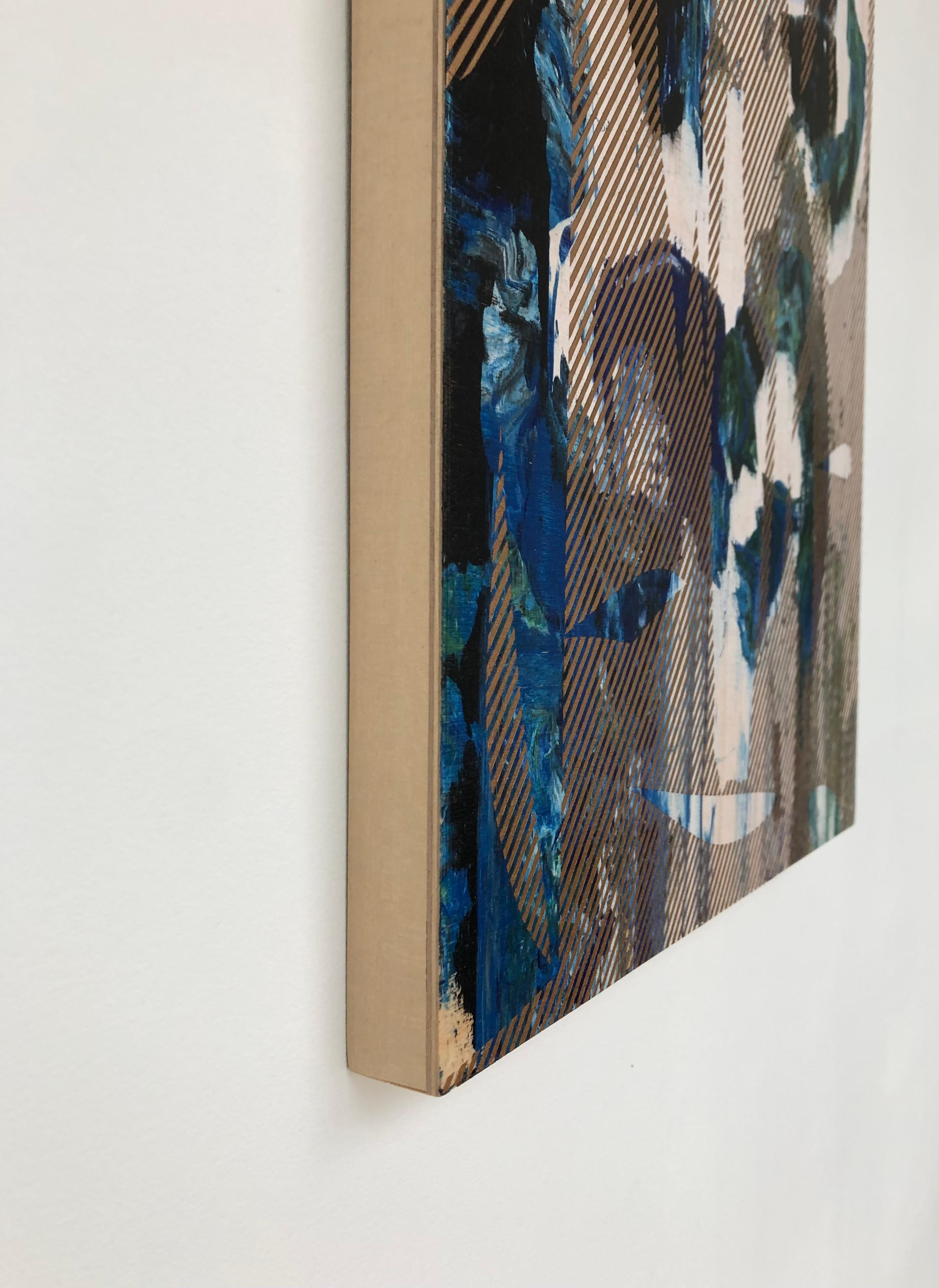 Mangata 31 (peinture à petite échelle à grille dorée en bois de fleurs abstraite op art) en vente 1