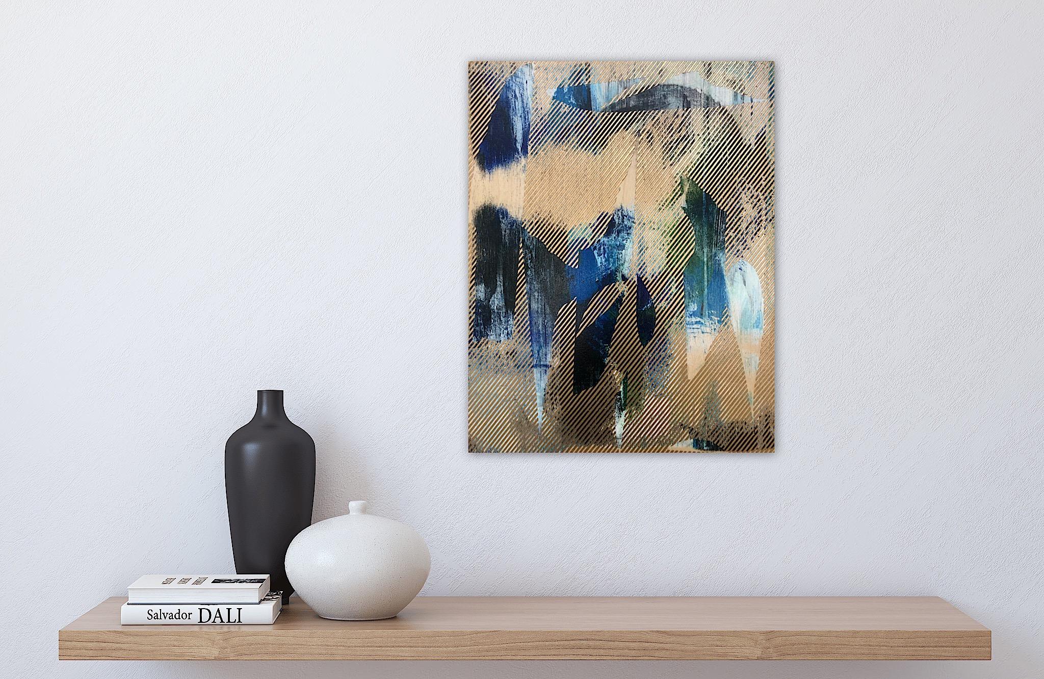 Mangata 44 (pintura de rejilla dorada a pequeña escala arte floral abstracto en madera) en venta 13