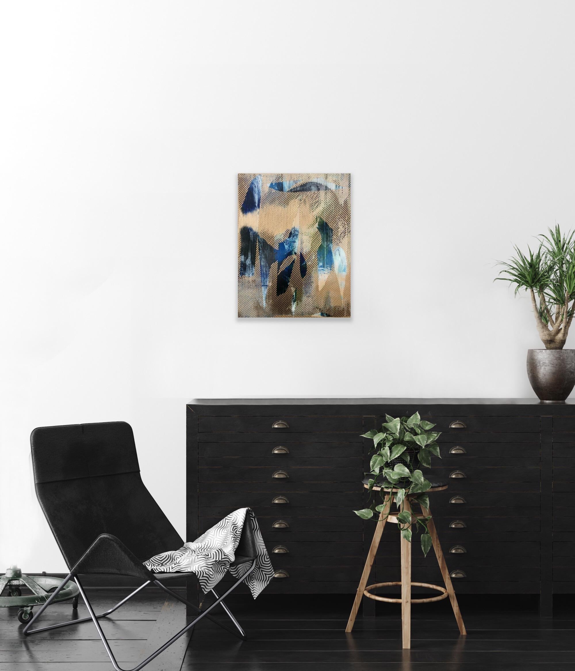 Mangata 44 (peinture à petite échelle à grille dorée en bois abstrait op art floral) en vente 16