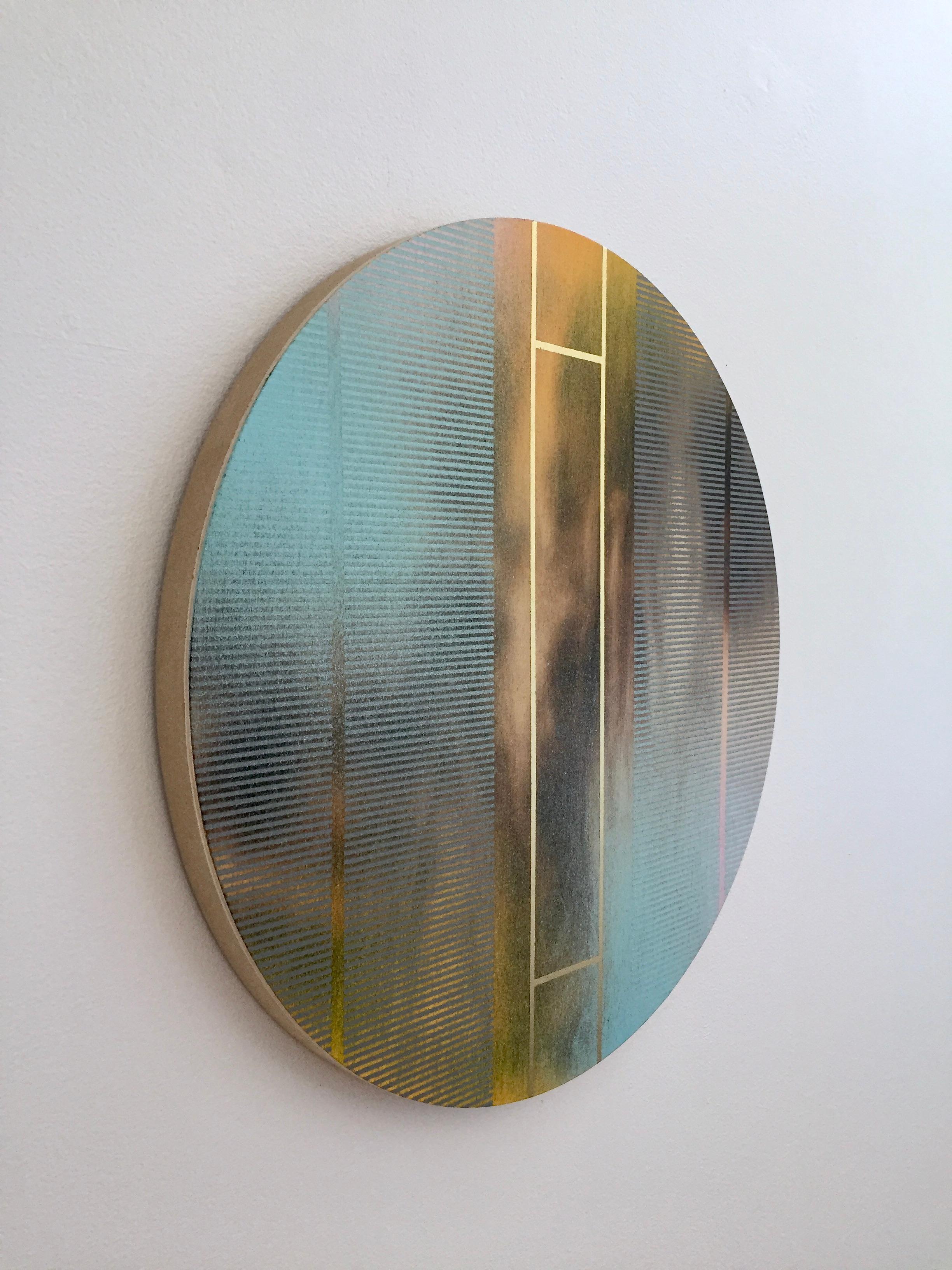 Mangata 46 (round panel tondo grid spray painting abstract wood Art Deco op art) 1