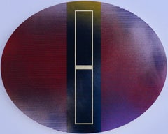 Mangata 48 Oval (panel tondo grid spray painting abstract wood Art Deco op art)