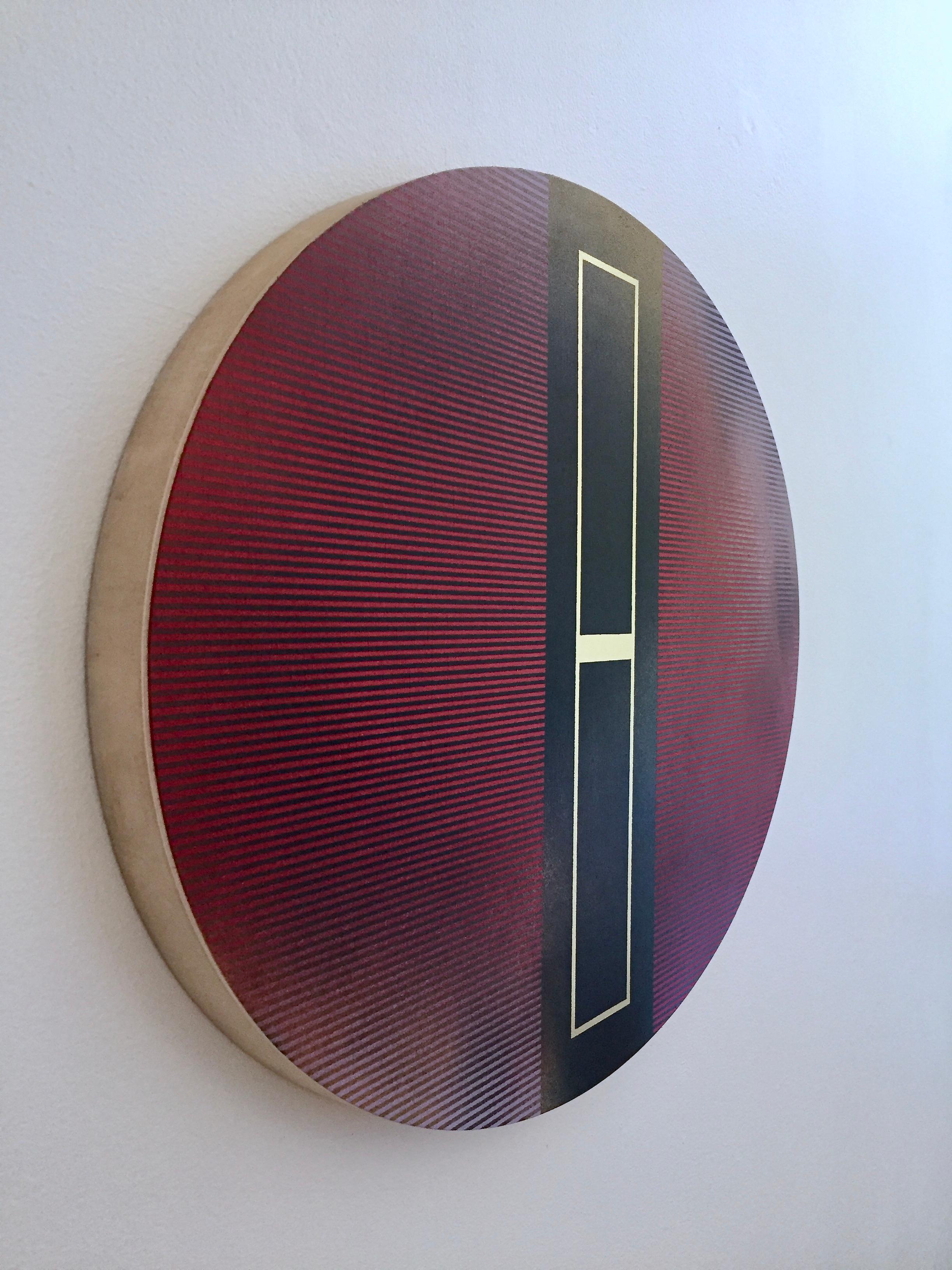 Mangata 48 Oval (panel tondo grid spray painting abstract wood Art Deco op art) - Minimalist Mixed Media Art by Melisa Taylor Metzger