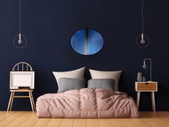 Mangata 49 Oval (classic blue grid painting abstract wood Art Deco op art)