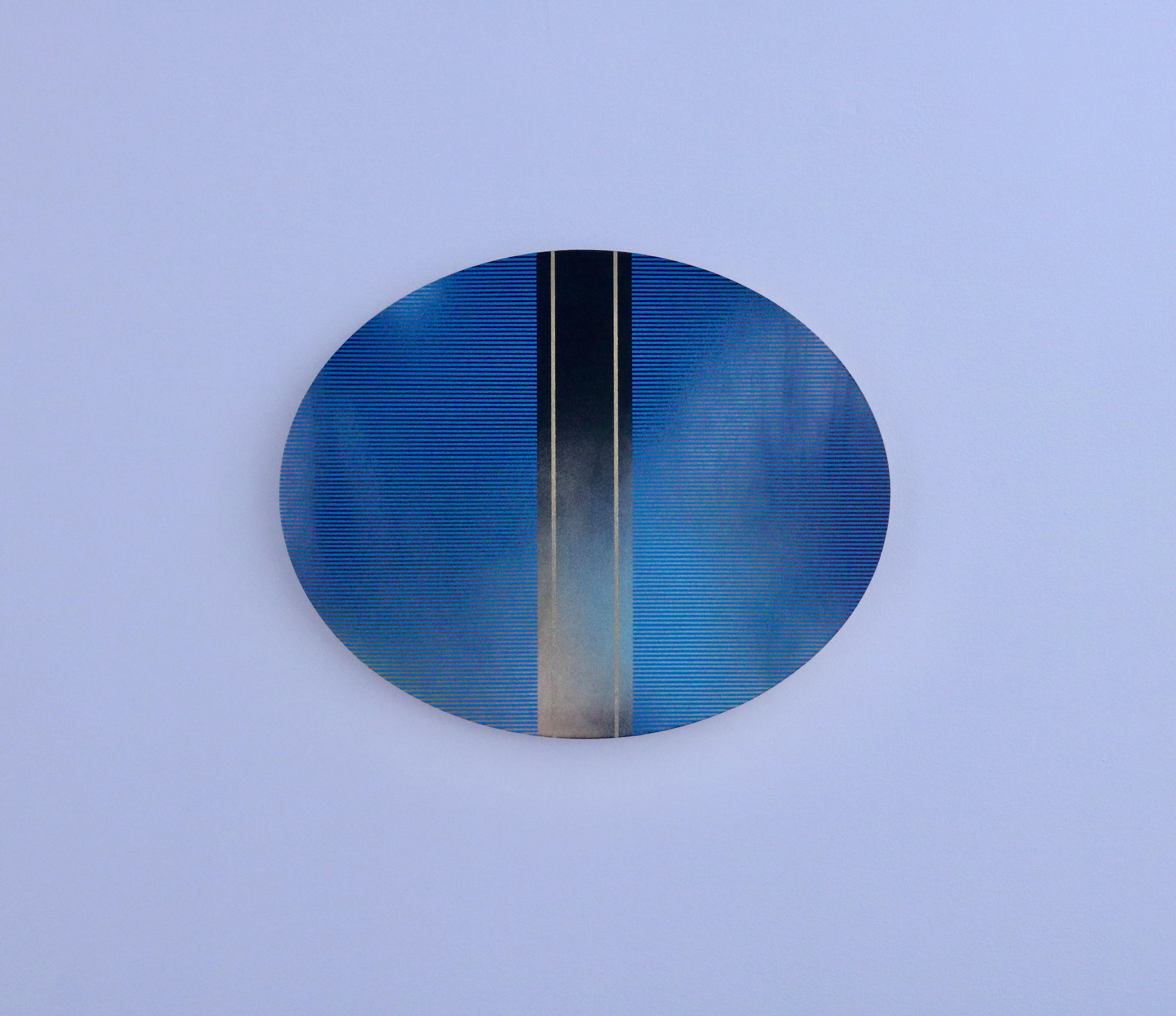 Mangata 49 Oval (klassisches blaues Raster-Gemälde abstraktes Holz Art Deco op Art) im Angebot 2