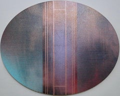 Mangata 53 Oval (circular tondo panel gold grid abstract wood Art Deco op art)