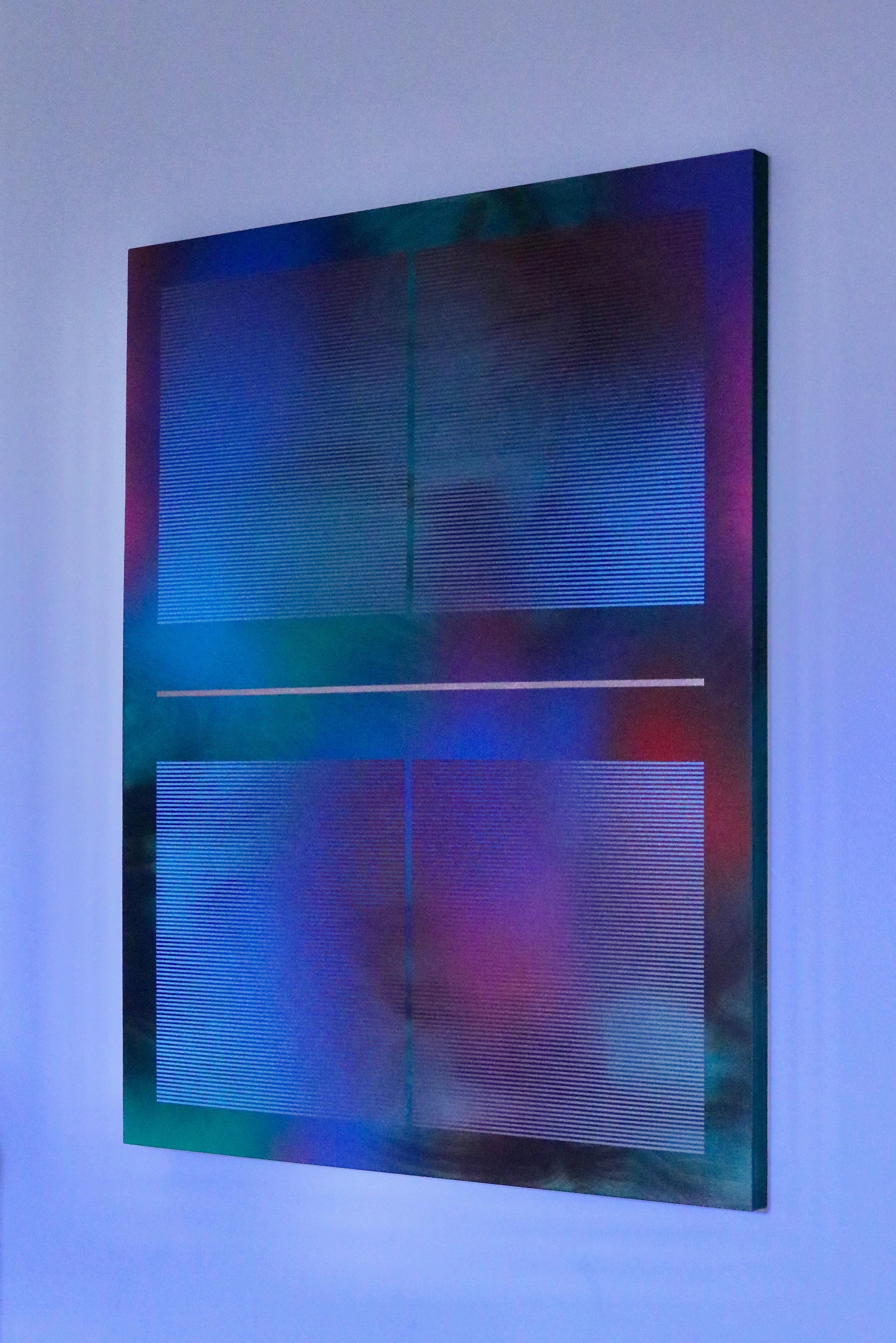 Mangata 55 (art deco spray painting abstract geometric wood op art jewel tones) - Painting by Melisa Taylor Metzger