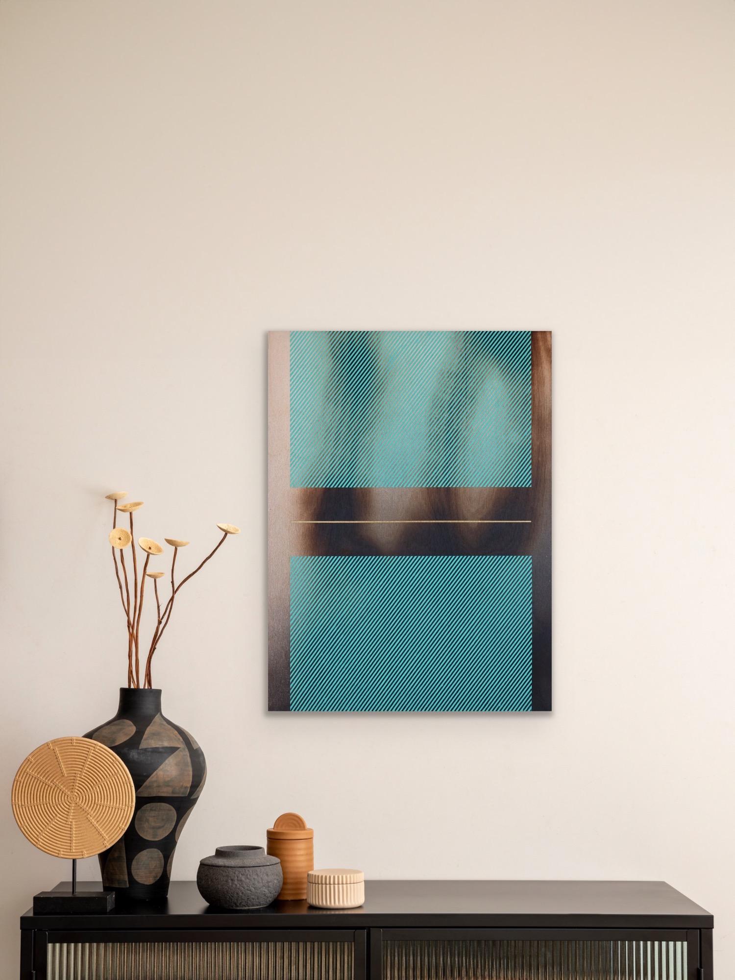 Mångata Aqua blue (grid painting minimal wood hard-edge dopamine vibrant) For Sale 1