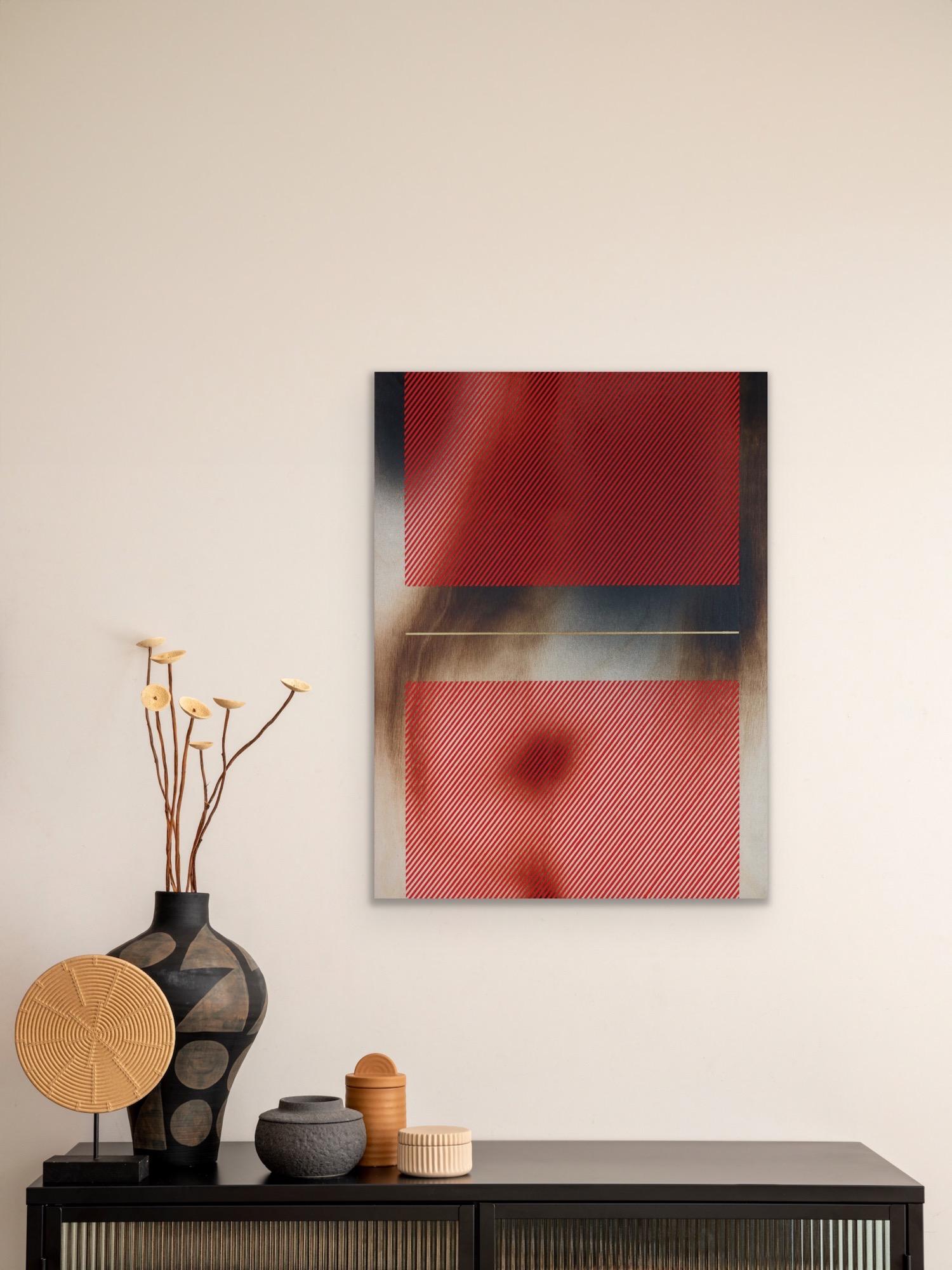 Mångata candy apple red (grid painting minimal wood hard-edge dopamine vibrant) For Sale 5