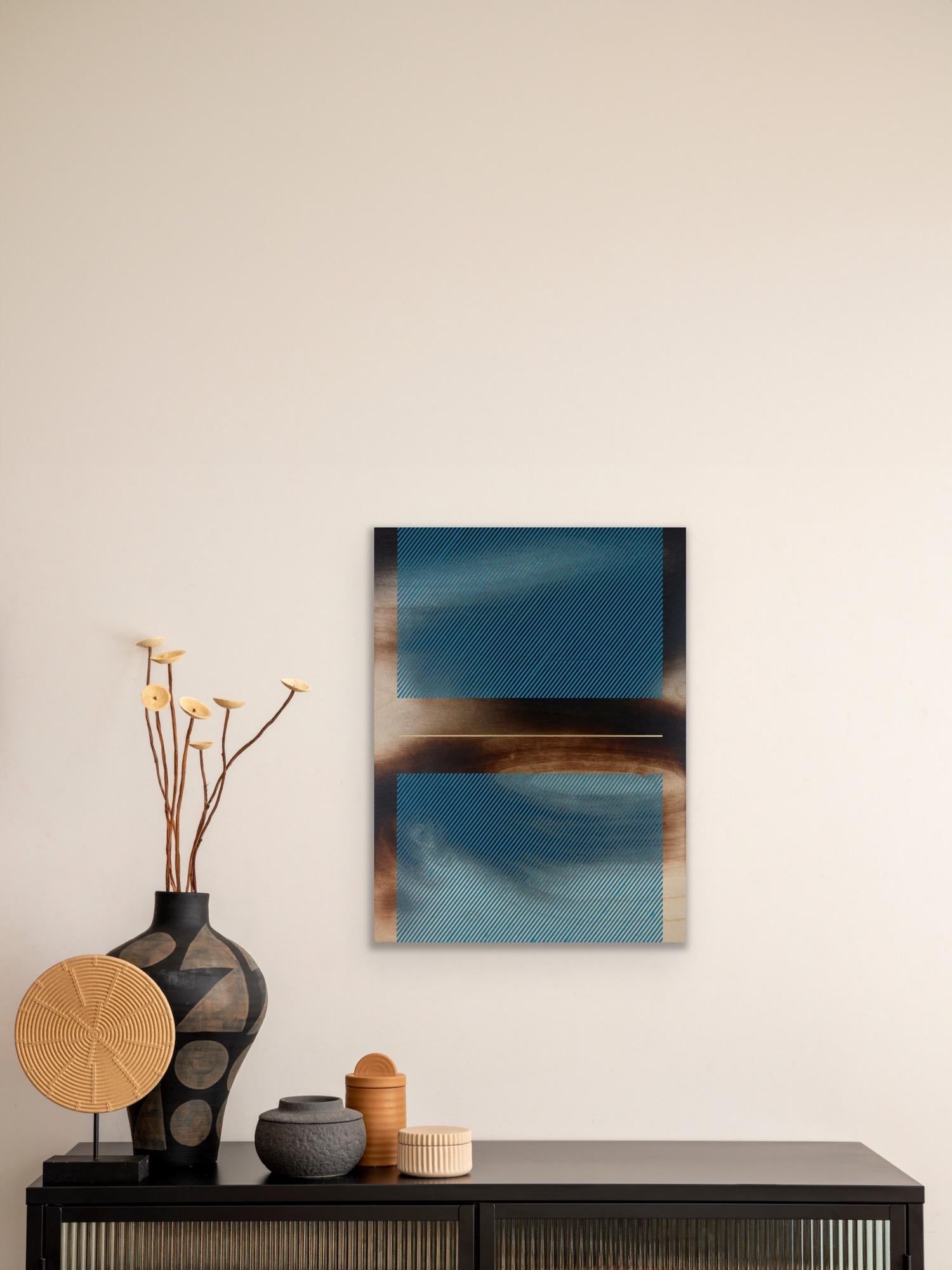 Mångata celestial teal (grid painting minimal wood hard-edge dopamine vibrant) For Sale 7