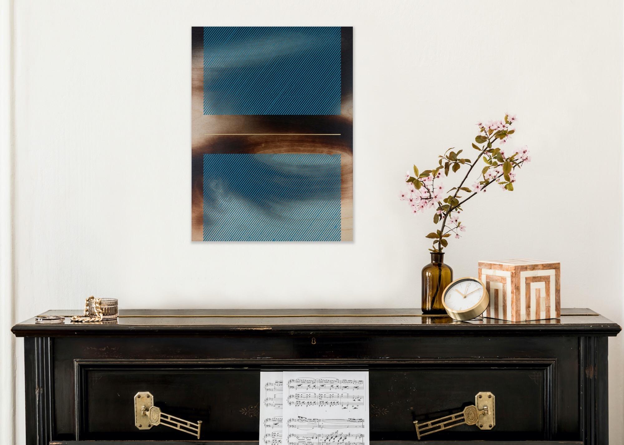 Mångata celestial teal (grid painting minimal wood hard-edge dopamine vibrant) For Sale 2