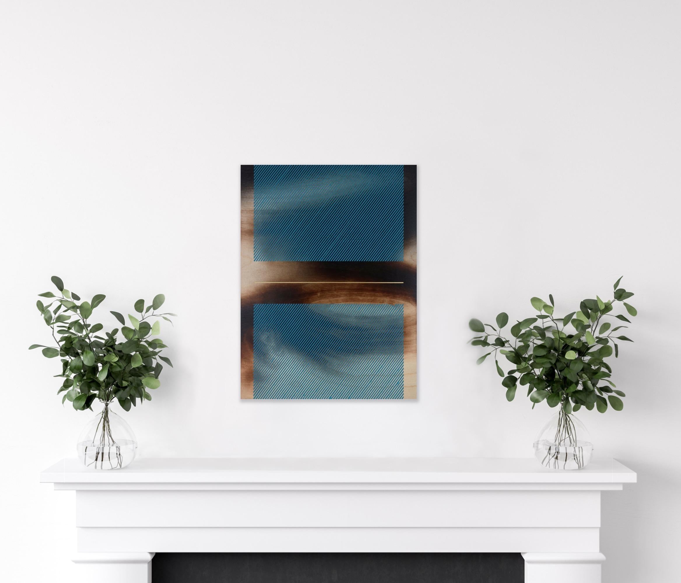 Mångata celestial teal (grid painting minimal wood hard-edge dopamine vibrant) For Sale 3
