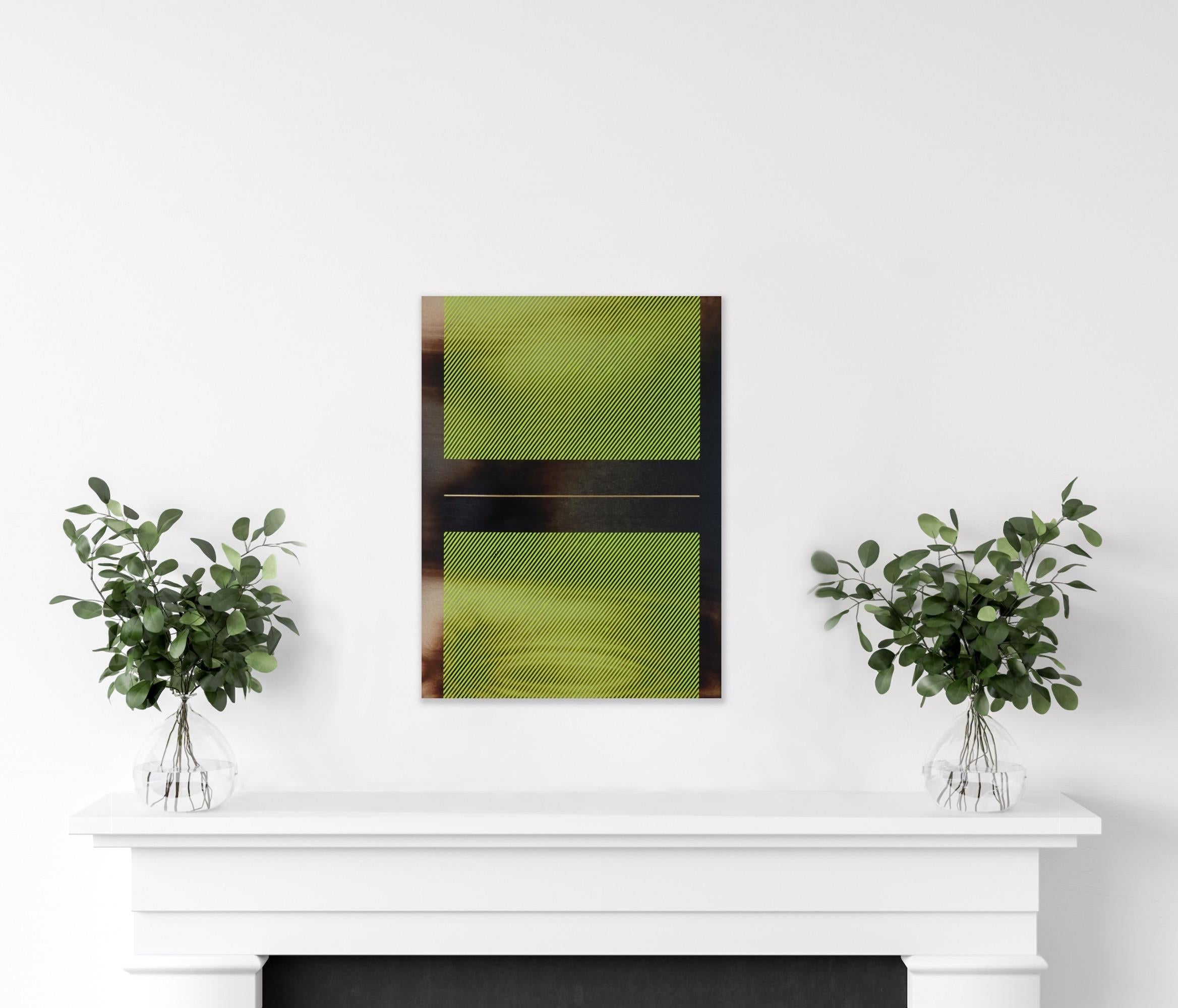 Mångata chartreuse yellow (grid painting minimal wood hard-edge dopamine vibrant For Sale 6