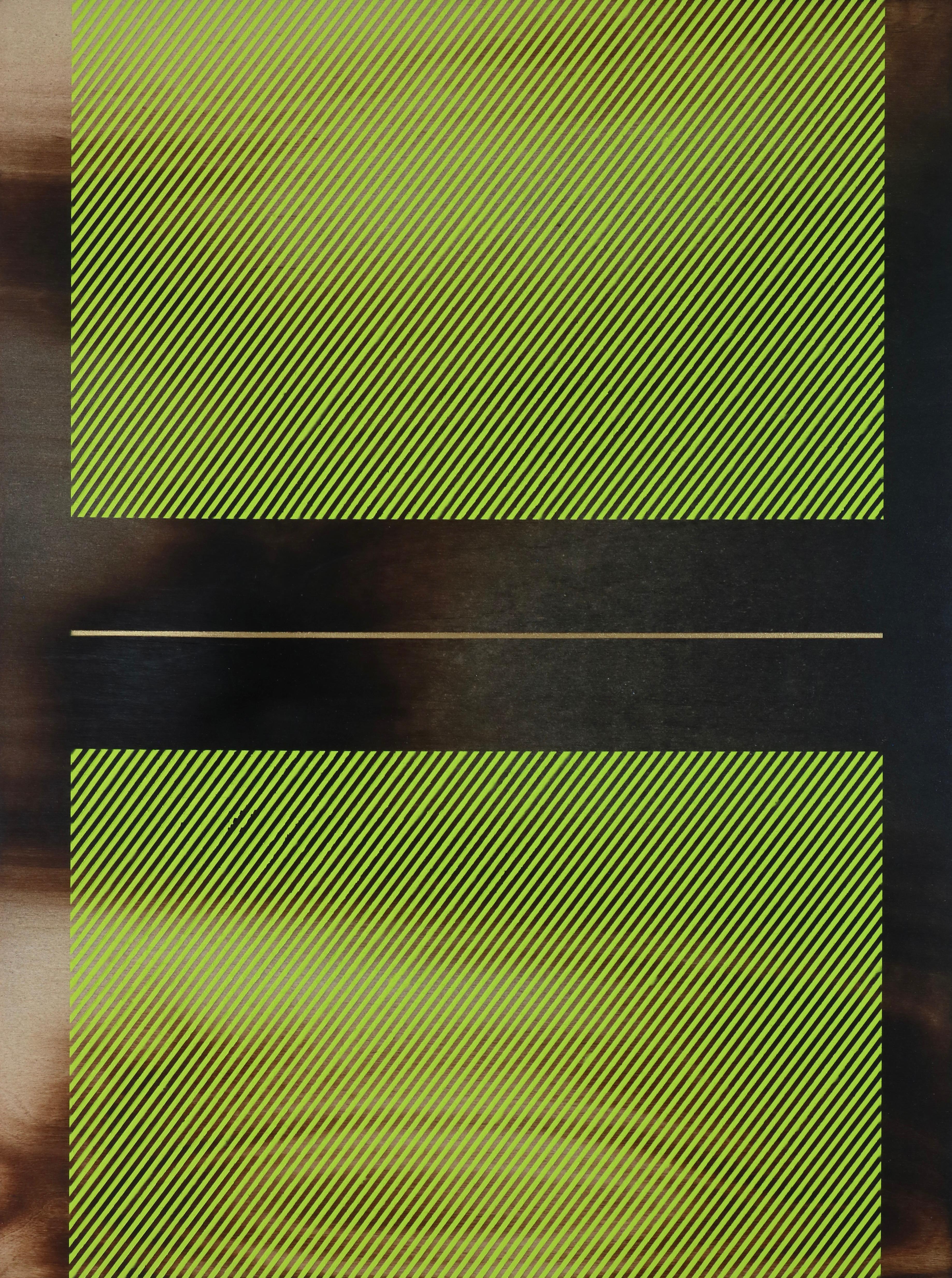 Mångata Forest green (grid painting minimal wood hard-edge dopamine vibrant For Sale 8