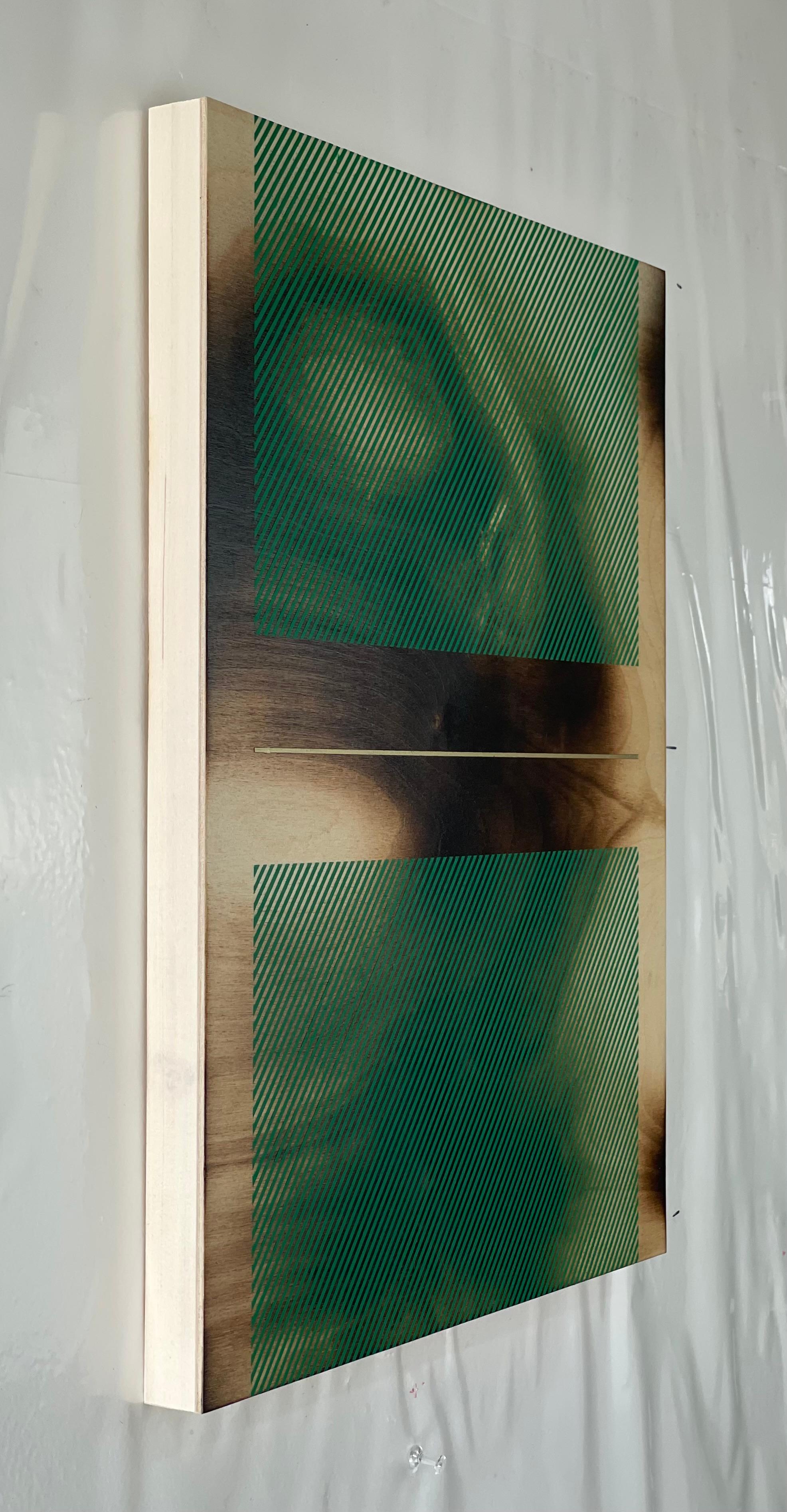 Mångata sea green (grid painting minimal wood hard-edge dopamine vibrant) For Sale 10