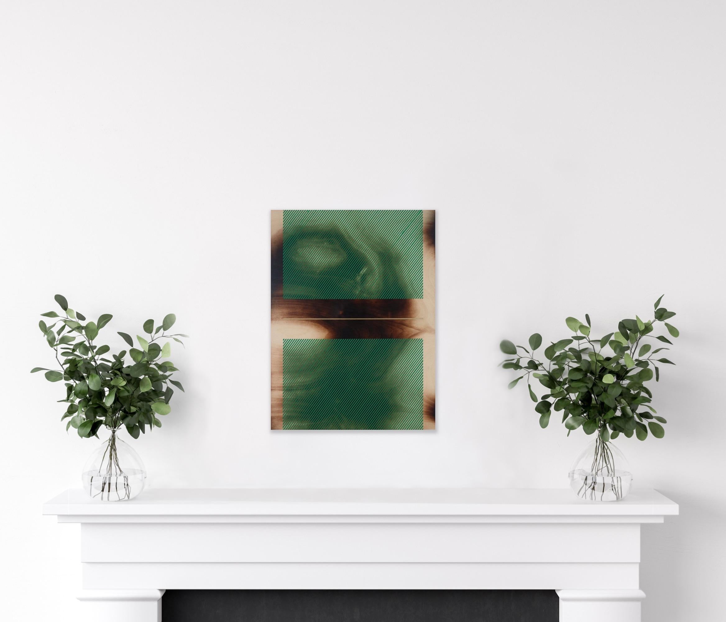 Mångata sea green (grid painting minimal wood hard-edge dopamine vibrant) For Sale 3