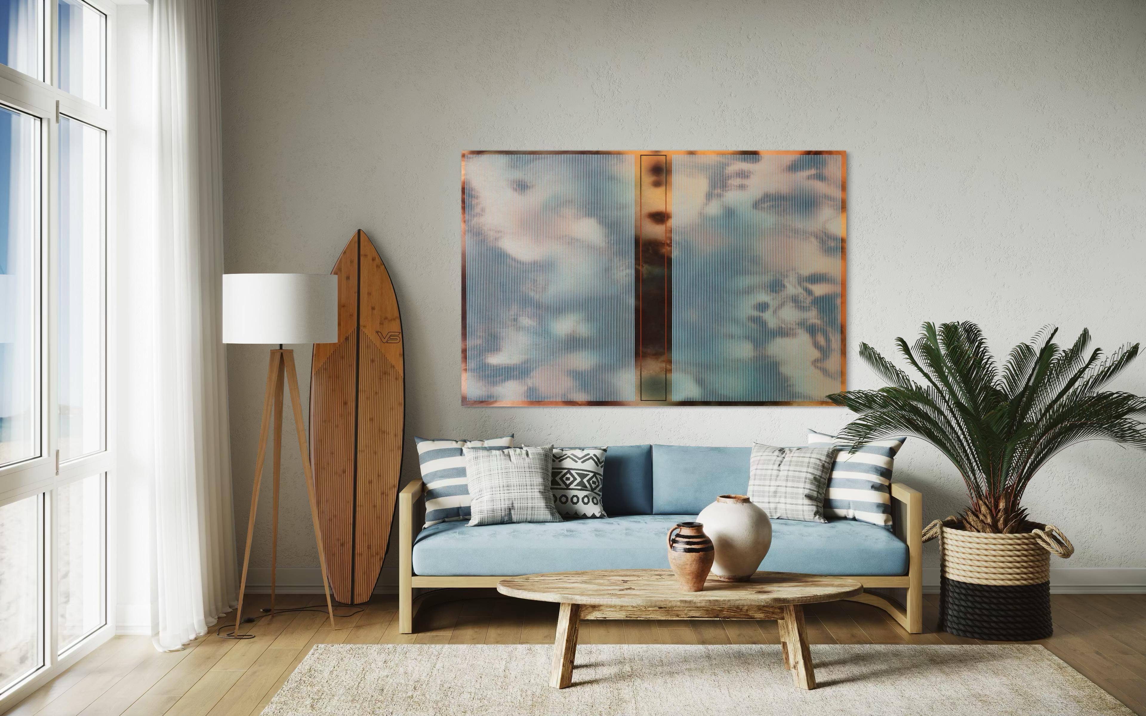 Mångata X horizontal (sky blue grid wood patterns Brown yellow nature) For Sale 5