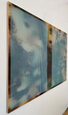 Mångata X horizontal (himmelblaues Gitter Holzmuster Braun Gelb Nature)