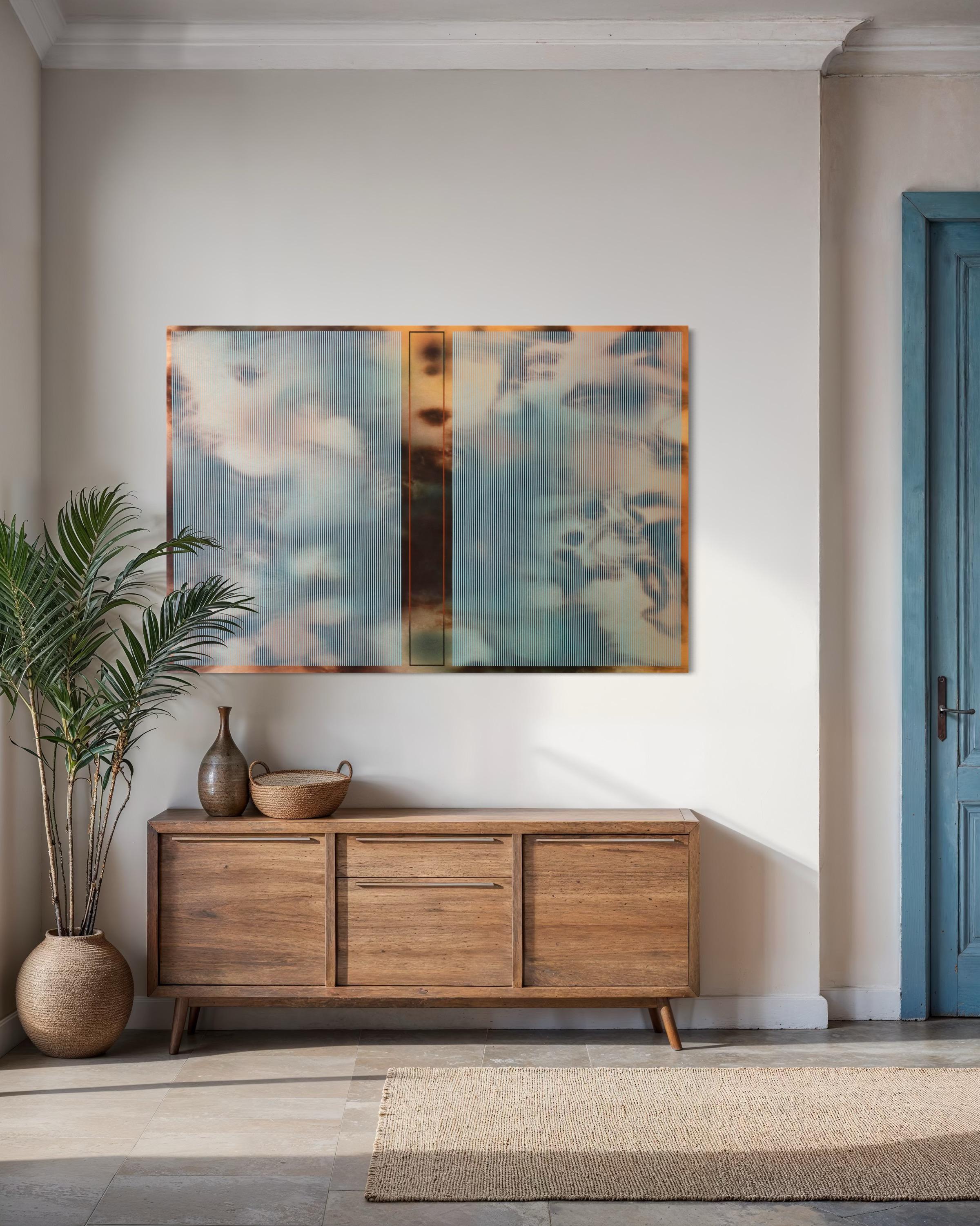 Mångata X horizontal (sky blue grid wood patterns Brown yellow nature) For Sale 3