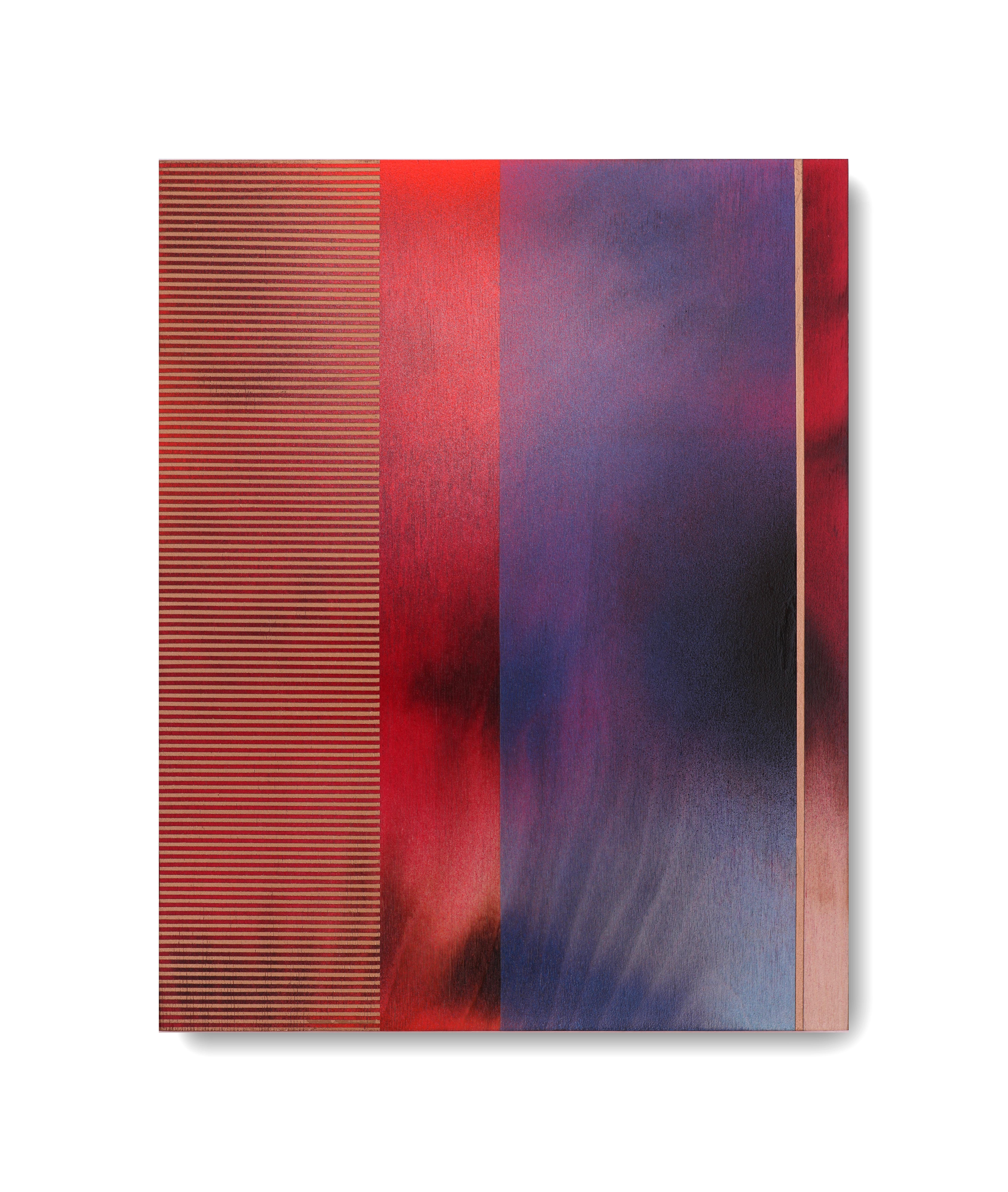 Melisa Taylor Metzger Abstract Painting - Mangata XII (small scale grid spray painting abstract wood contemporary op art)