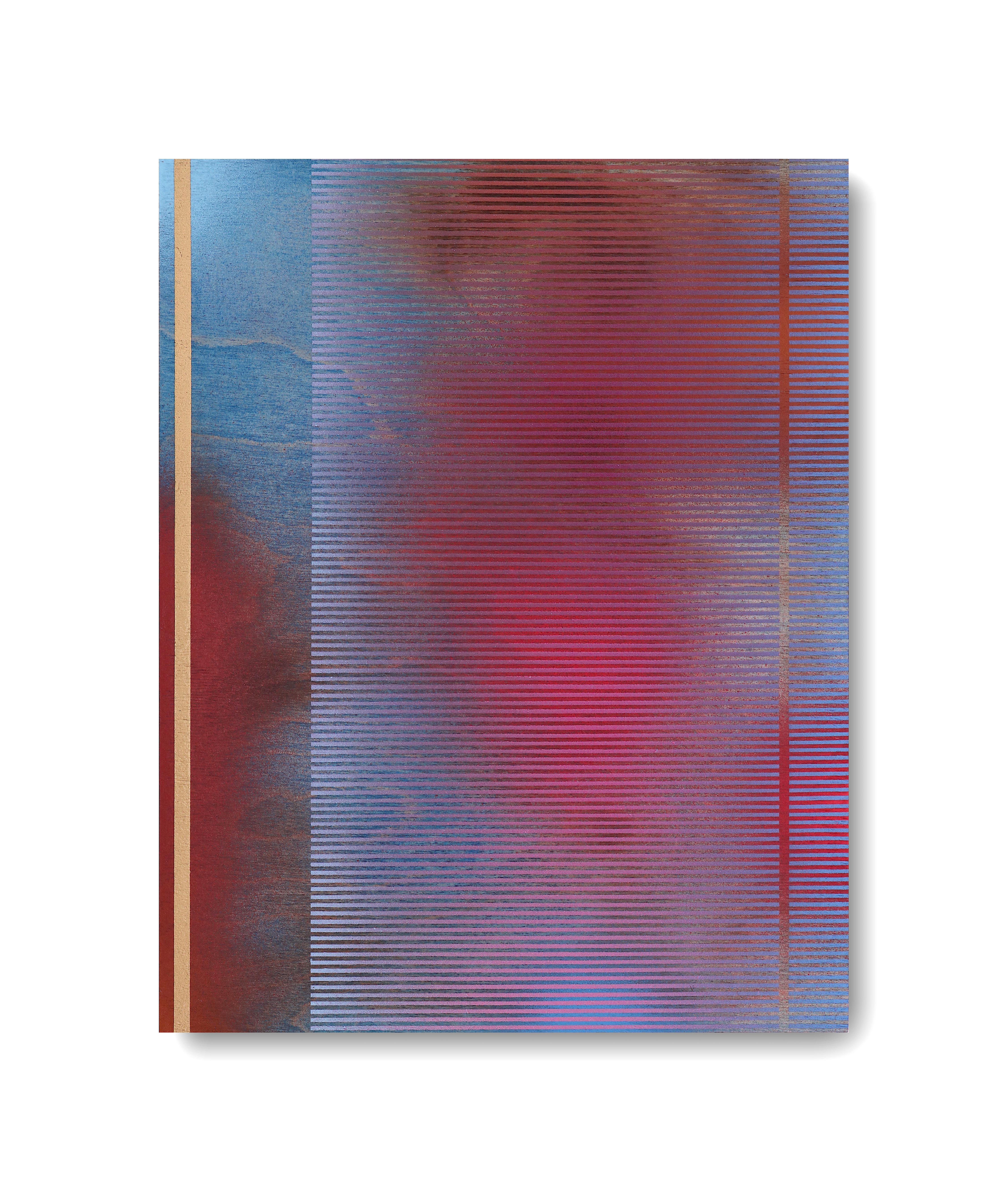 Mangata XVI (small scale grid spray painting abstract wood contemporary op art) - Mixed Media Art by Melisa Taylor Metzger