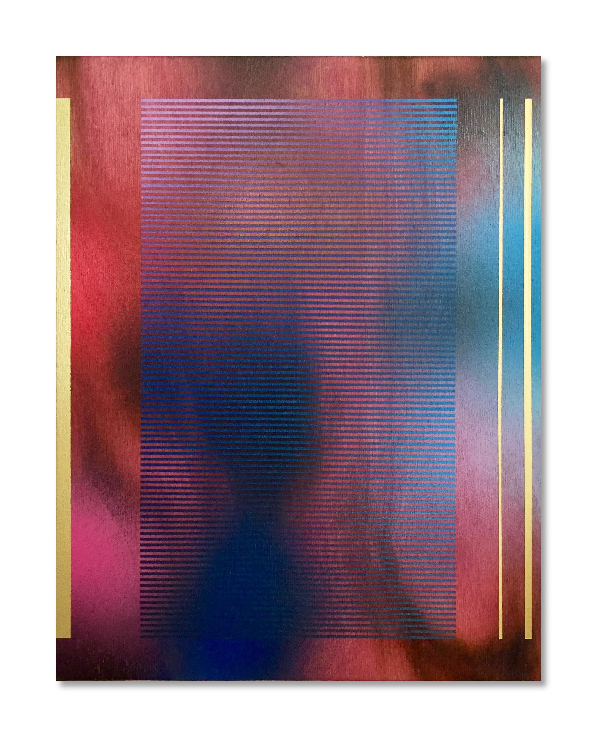 Melisa Taylor Metzger Abstract Painting - Mangata XX (small scale grid spray painting abstract wood contemporary op art)