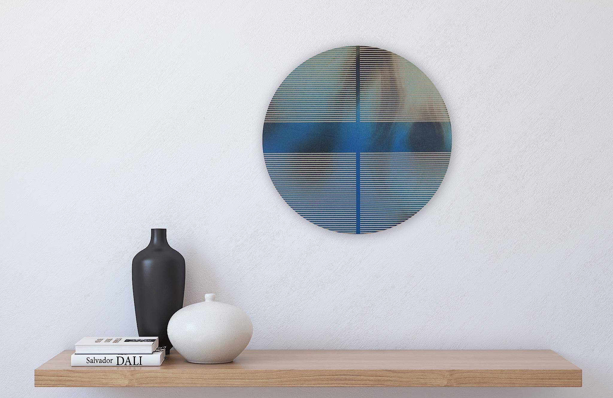 Méditerranean sea blue pill (pittura rotonda minimalista su legno dopamina) 1
