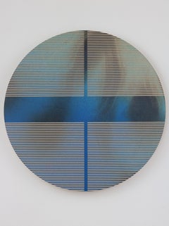 Méditerranean sea blue pill (minimaliste grid round painting on wood dopamine)