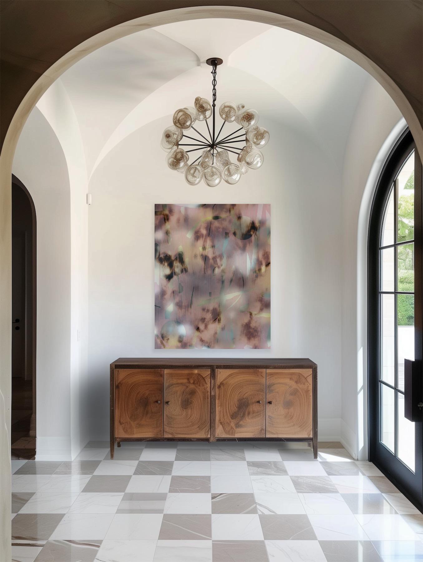 MH I (viejo rosa oro gris cuadrícula pintura abstracta madera neutros arte óptico) en venta 3
