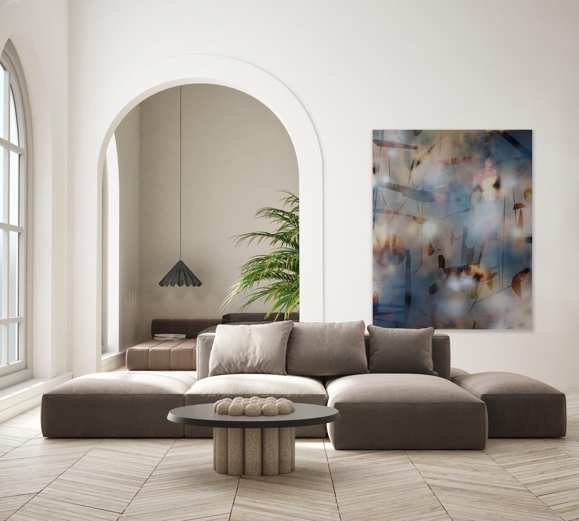 MH II (grigio oro marrone griglia ottica pittura astratta legno motivi neutri) in vendita 6