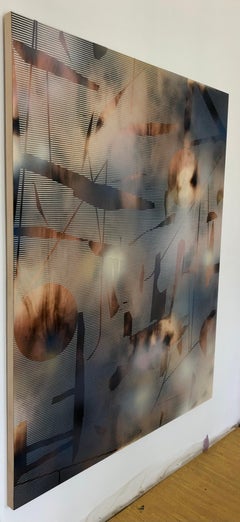 MH II (grey gold tan grid optical painting abstract wood neutrals patterns)