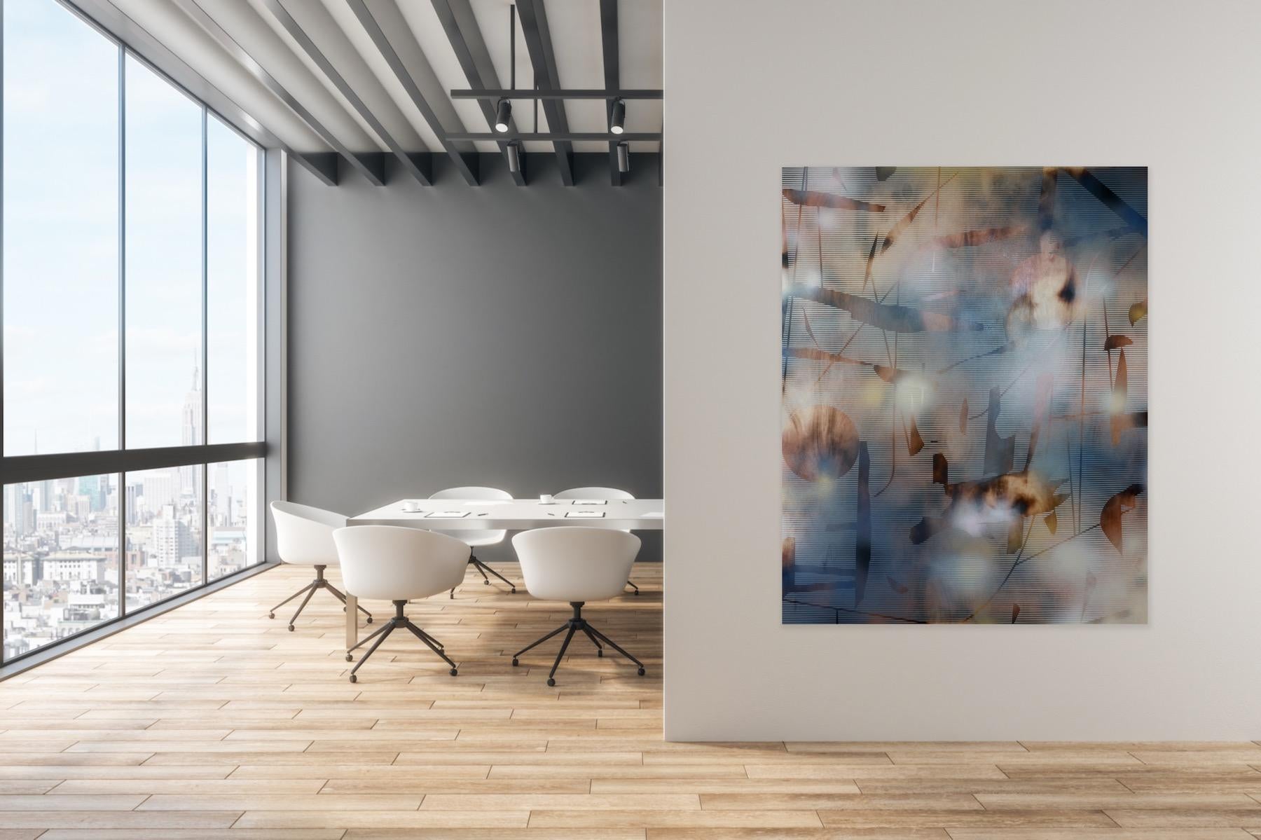 MH II (grigio oro marrone griglia ottica pittura astratta legno motivi neutri) in vendita 1