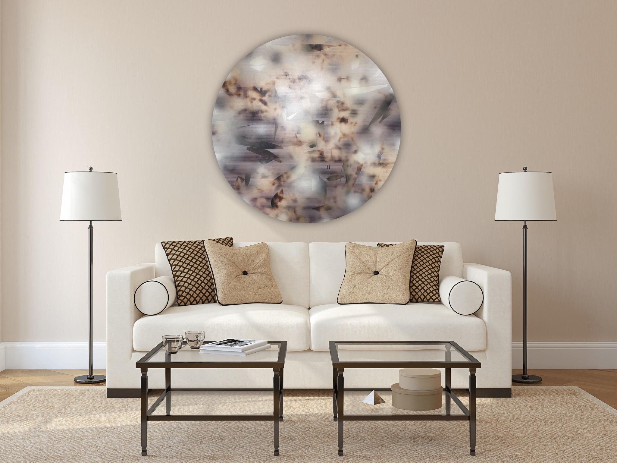 Nacre, Plea and entice 3 (round circular grid painting abstrakte Holz neutrals) im Angebot 6